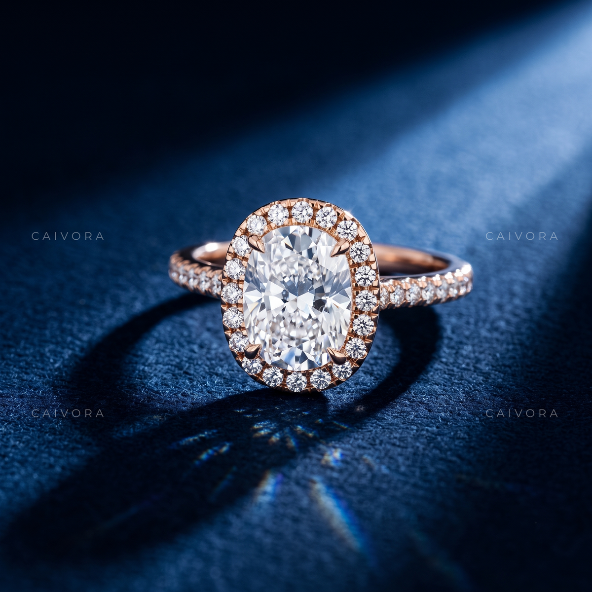 Elegant Halo Engagement Ring with Elongated Cushion Diamond & Pavé Accents