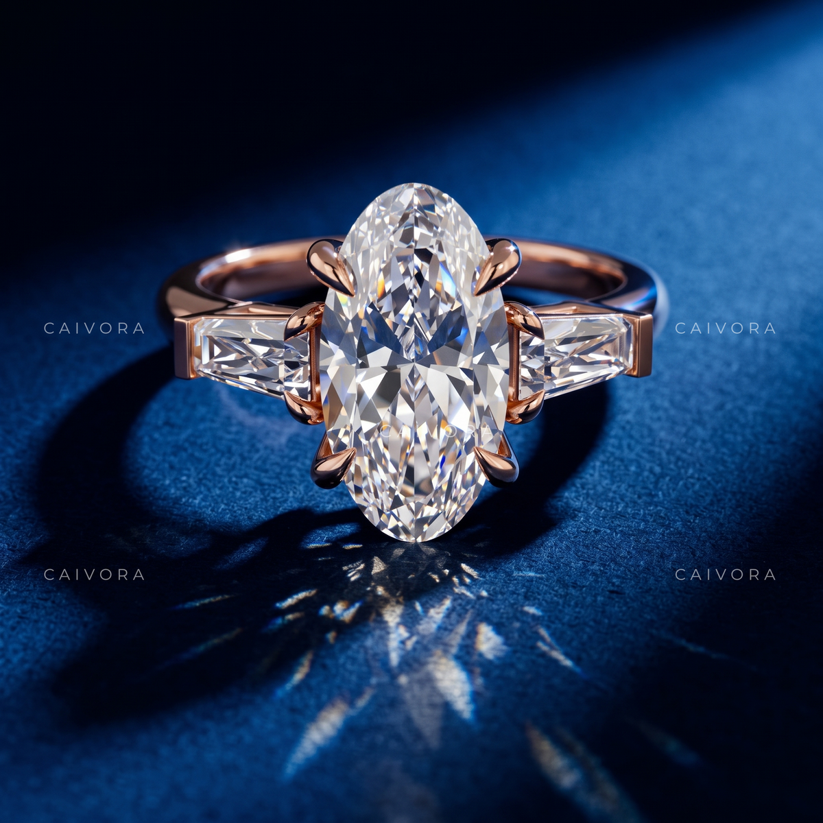 Distinctive Curves with a Moval Cut Center Diamond