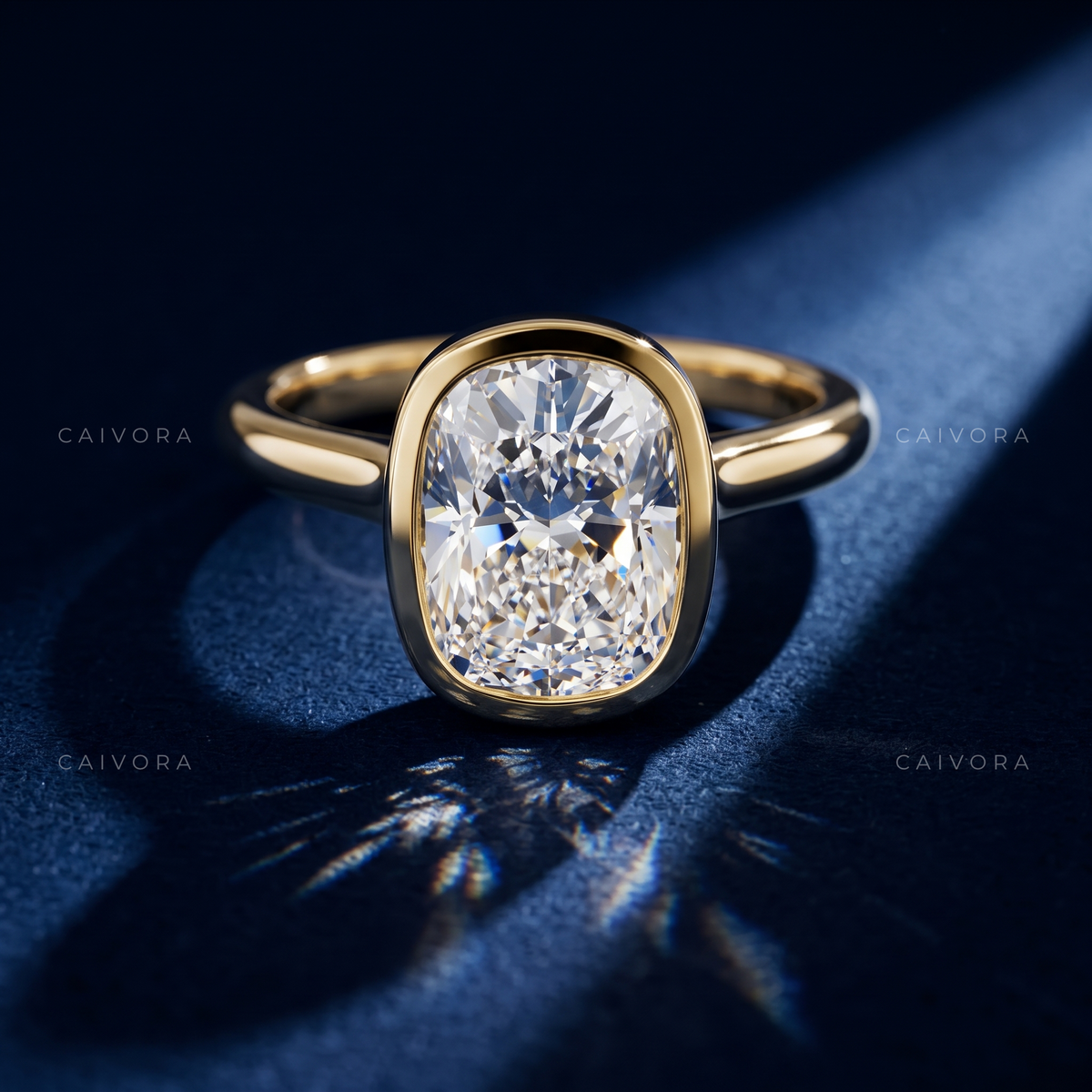 Elongated Cushion Diamond Bezel Set Engagement Ring