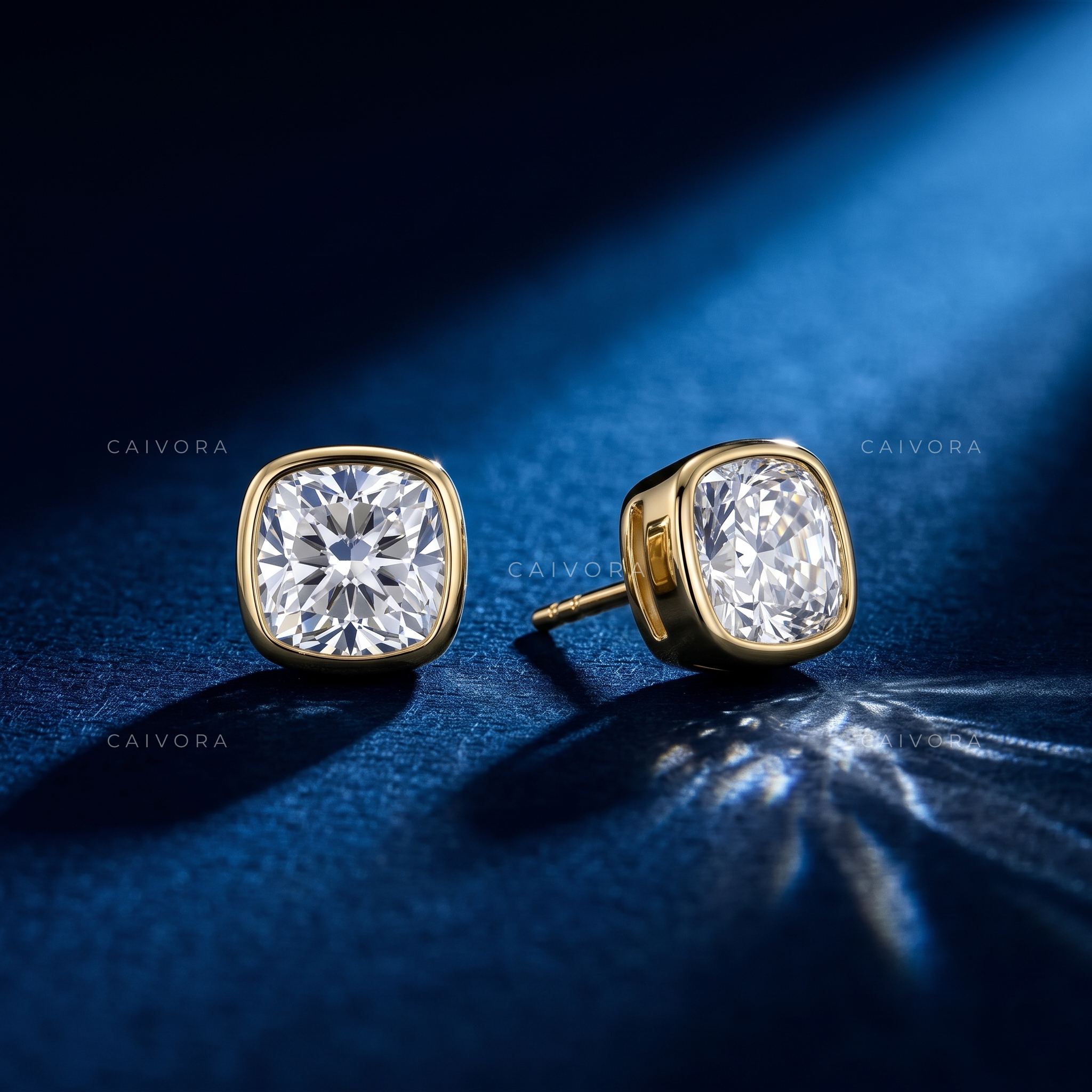 The Cushion Bezel Solitaire Stud Earrings