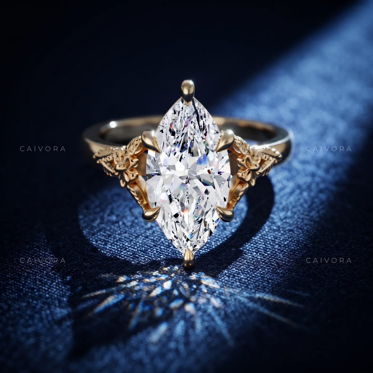 Elara Contour Engagement Ring with Marquise Diamond