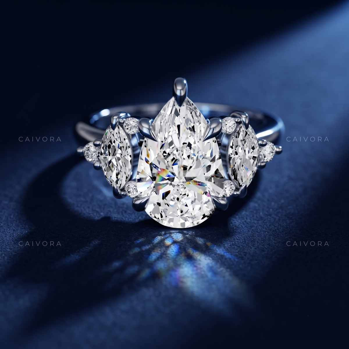Pear Shaped Diamond Elongated Engagement Ring with Claw Prongs