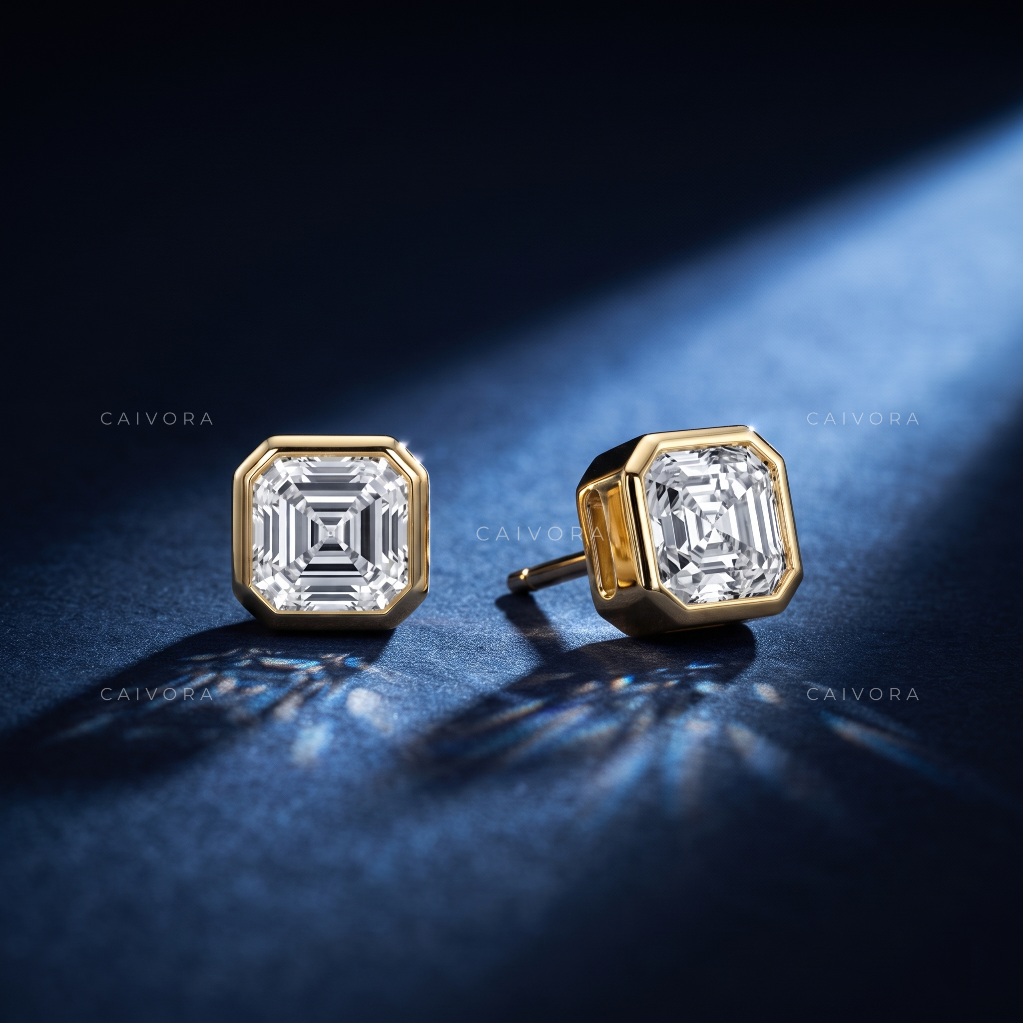 Sleek Minimalist Bezel Asscher Classic Stud Earrings