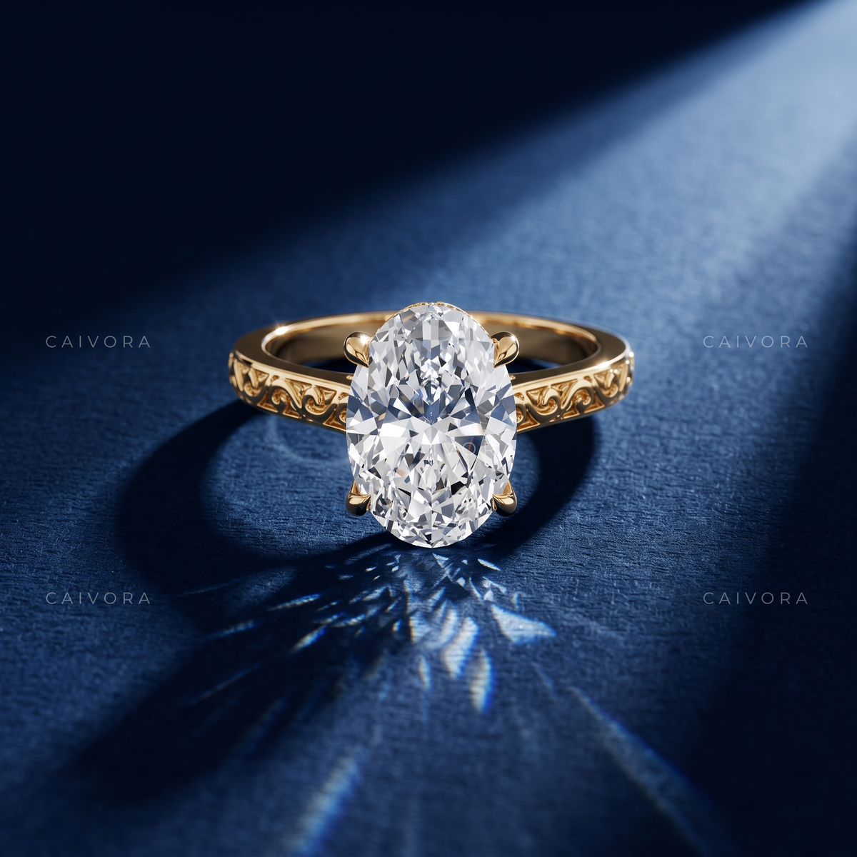 Oval Diamond Modern Architectural Engagement Ring