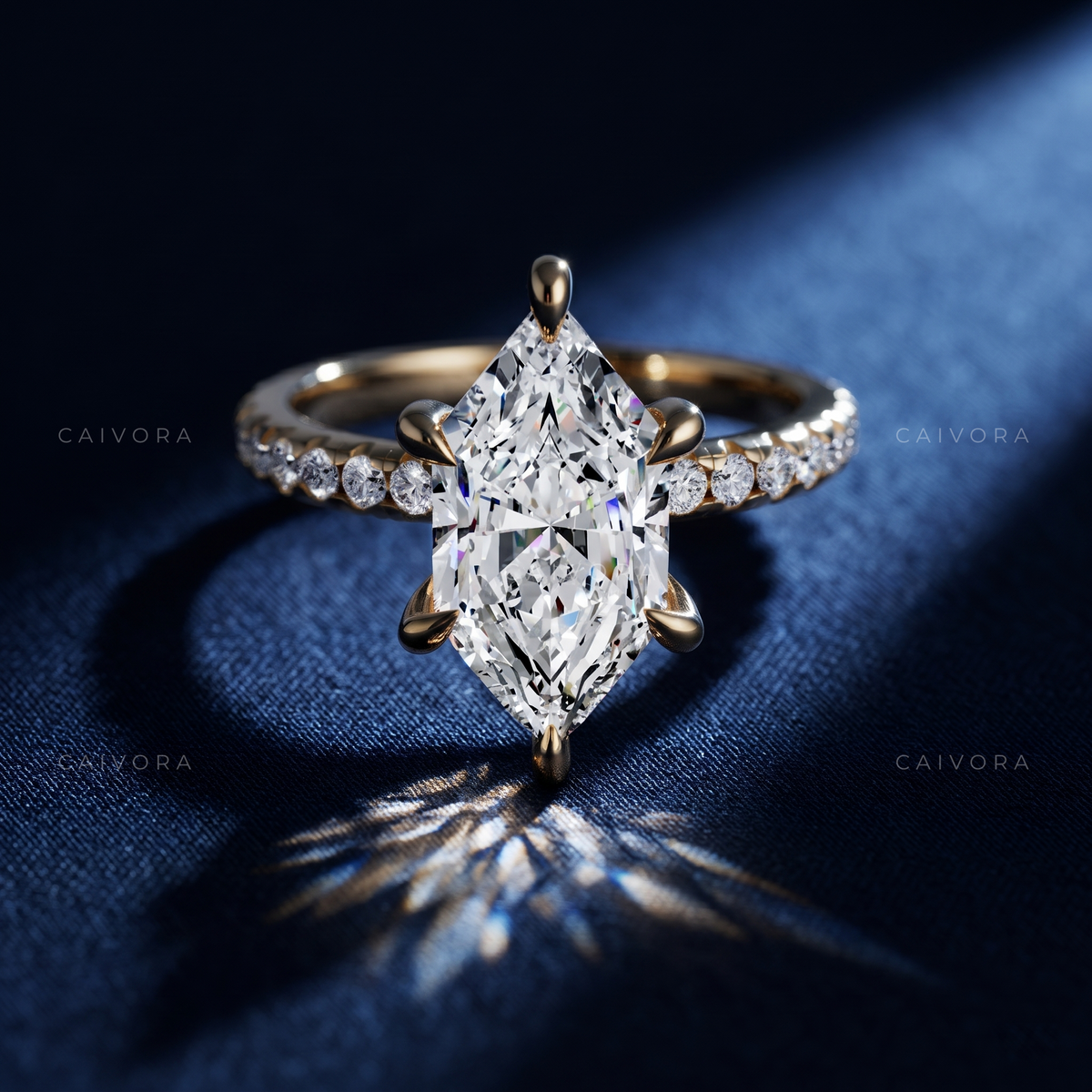 Modern Twist Band Engagement Ring with Hexagon Cut Center Diamond