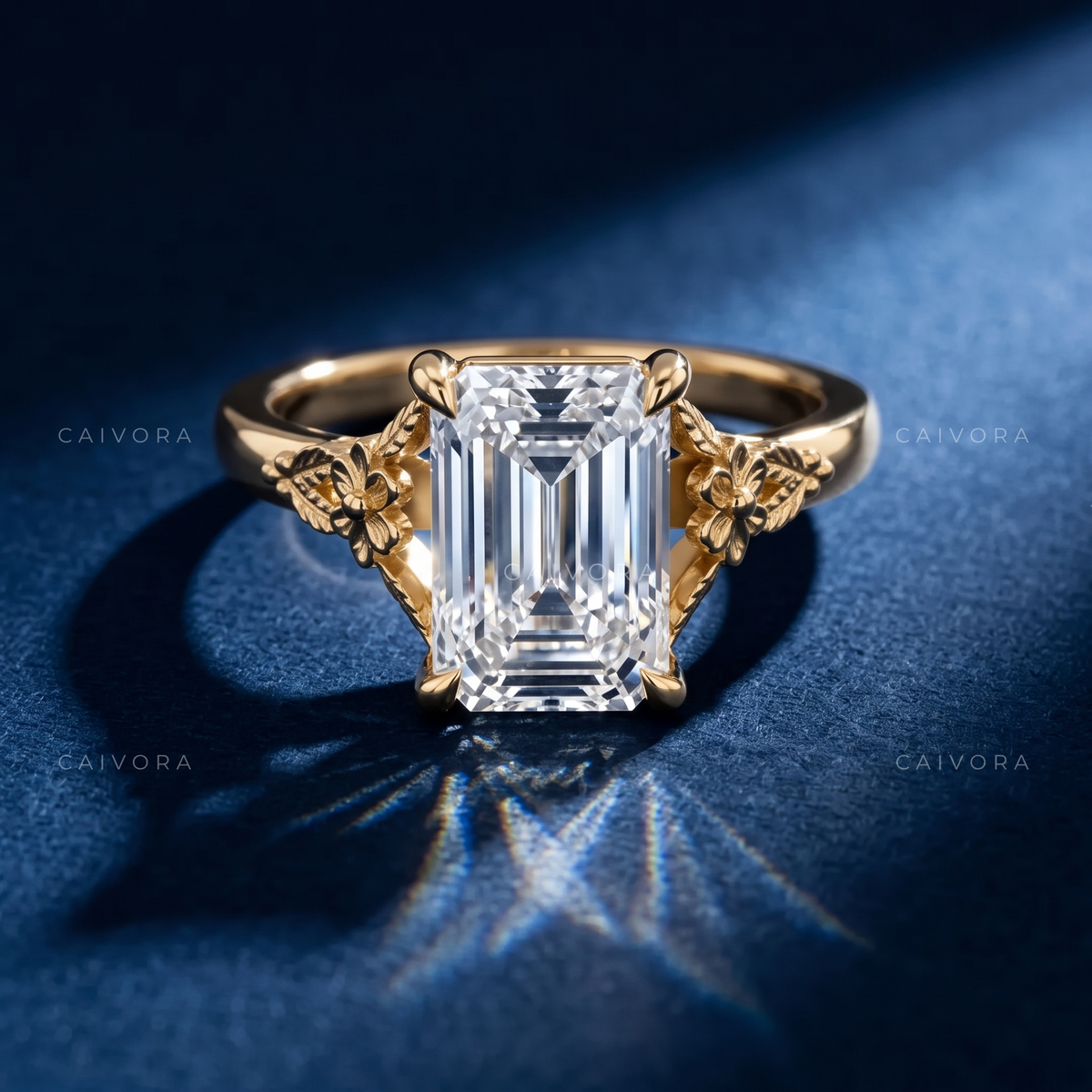 Valencia Emerald Cut Sculpted Diamond Engagement Ring