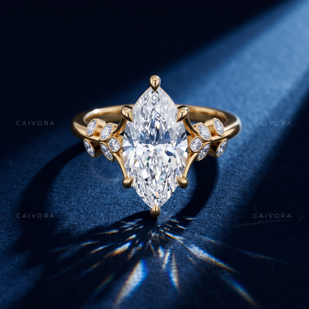 Marquise Cut Floral Engagement Ring with Diamond Accents