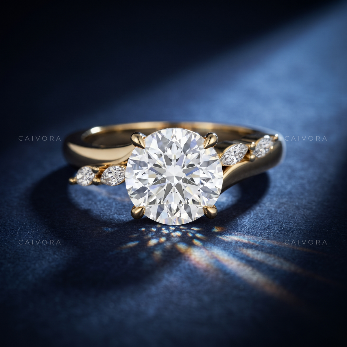 Round Cut Diamond Twist Engagement Ring with Hidden Halo