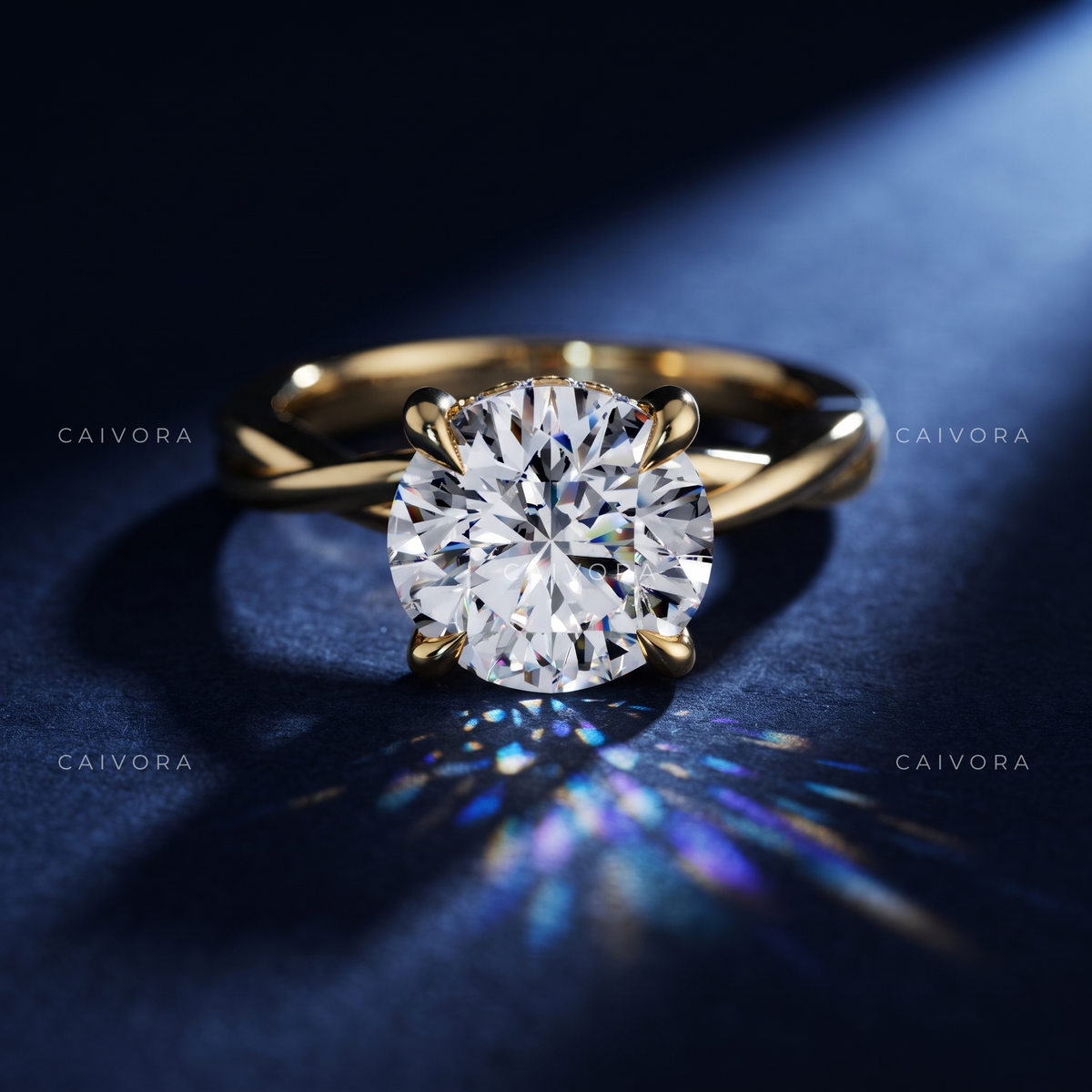 Round Cut Engagement Ring with a Hidden Halo and Solitaire Setting