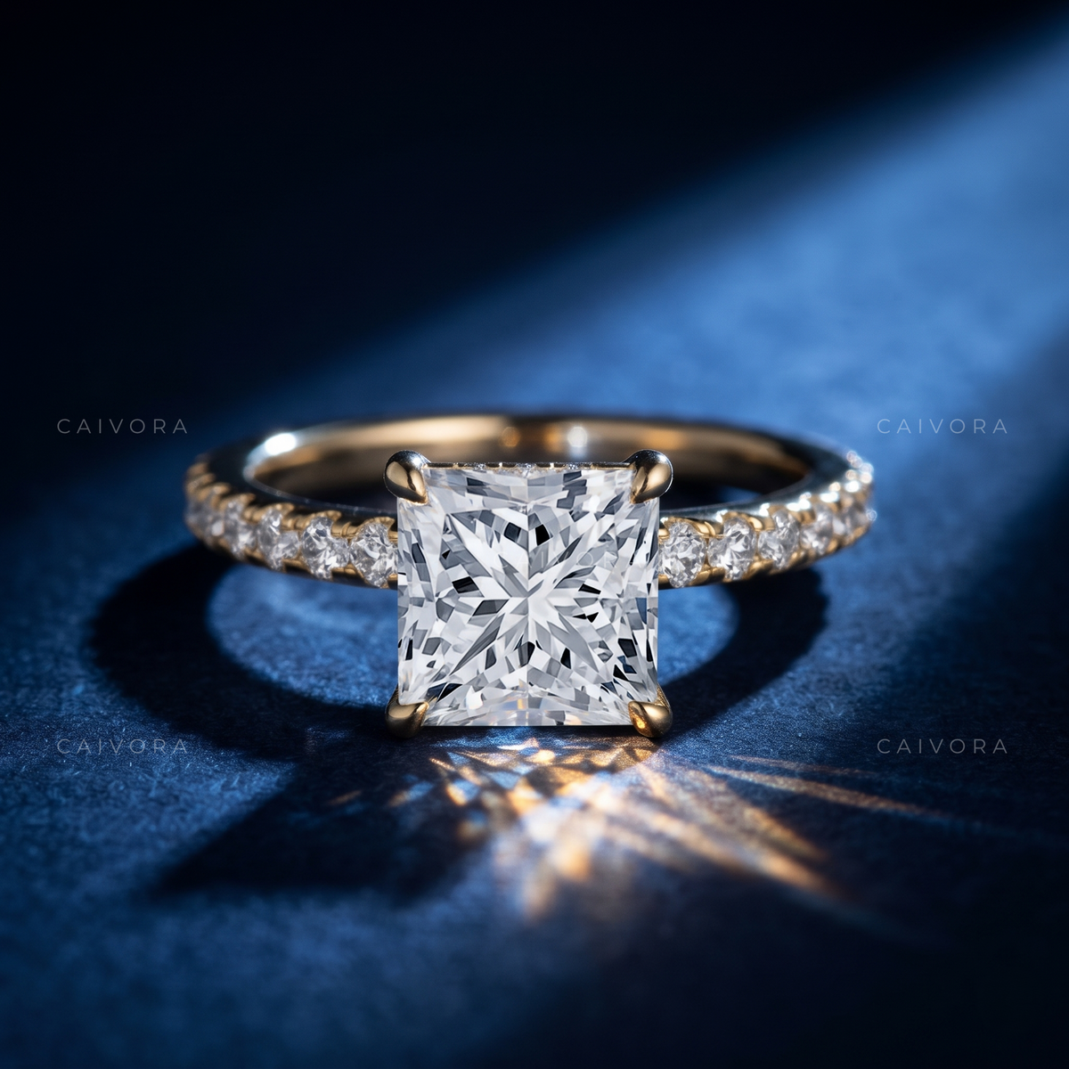 Asscher Cut Diamond Bridal Ring with Pave Sidestones