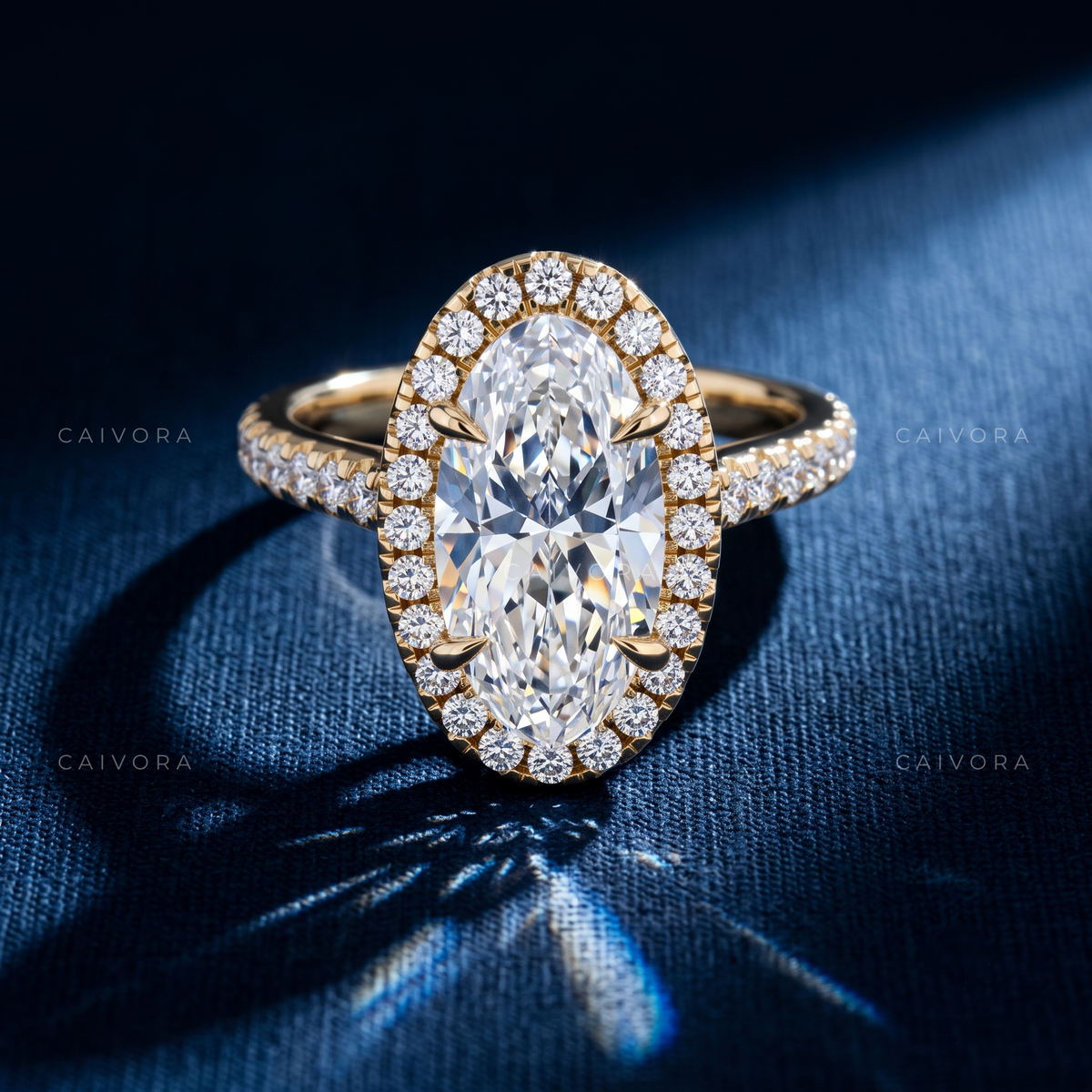 Elegant Moval Diamond Halo Engagement Ring with Pavé Accents