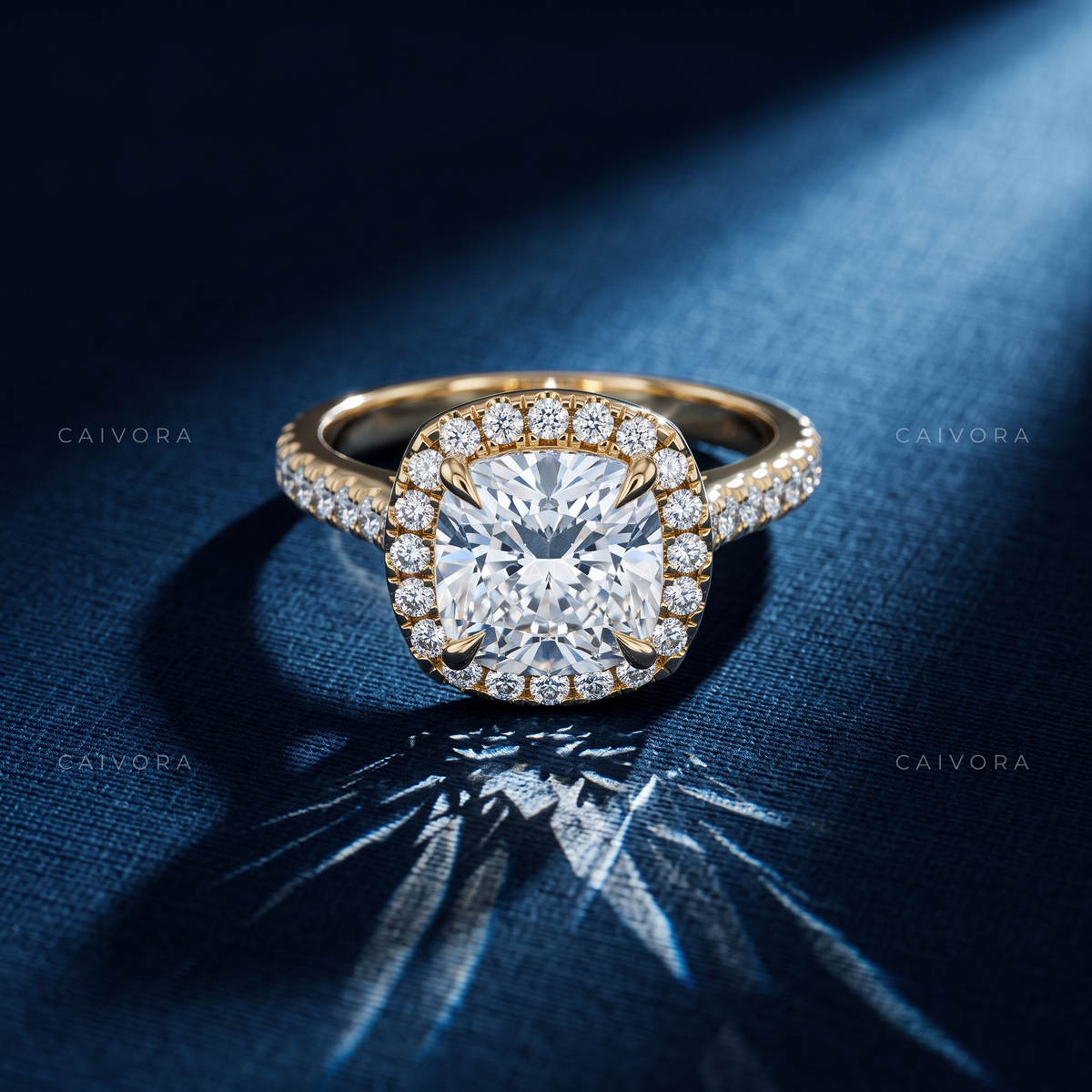 Timeless Halo Engagement Ring with Cushion Diamond & Pavé Accents