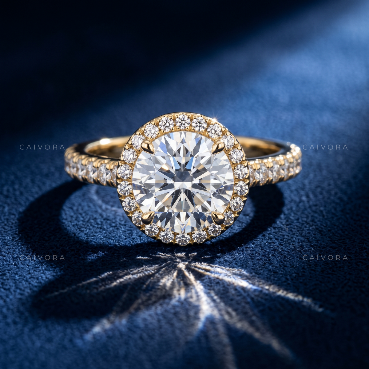 Classic Round Diamond Halo Engagement Ring with Pavé Accents