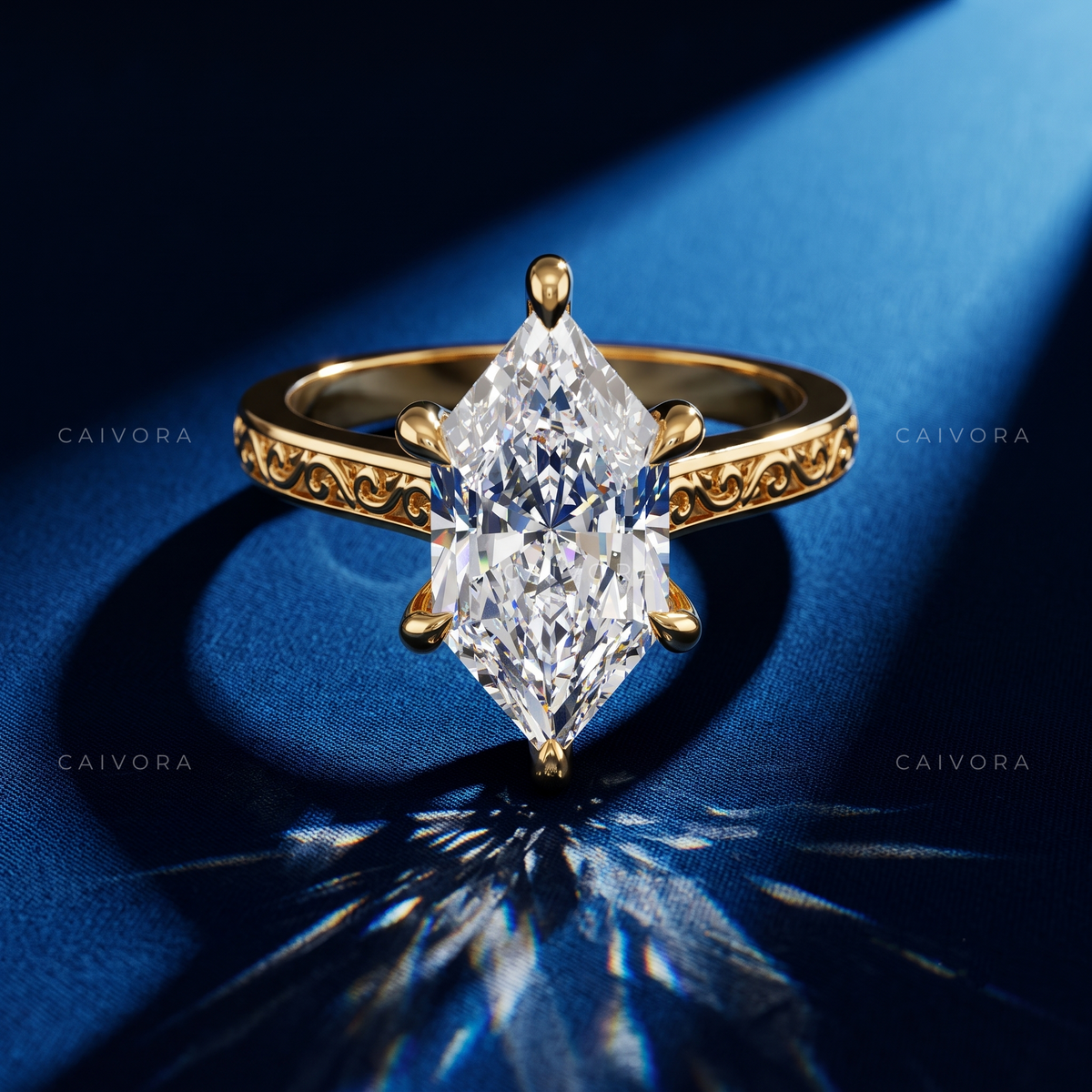 Dutch Marquise Diamond Modern Architectural Engagement Ring