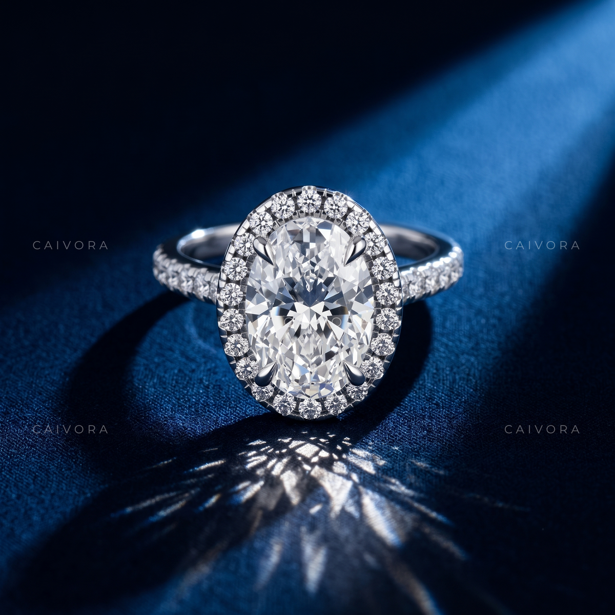 Elegant Halo Engagement Ring with Oval Diamond & Pavé Accents