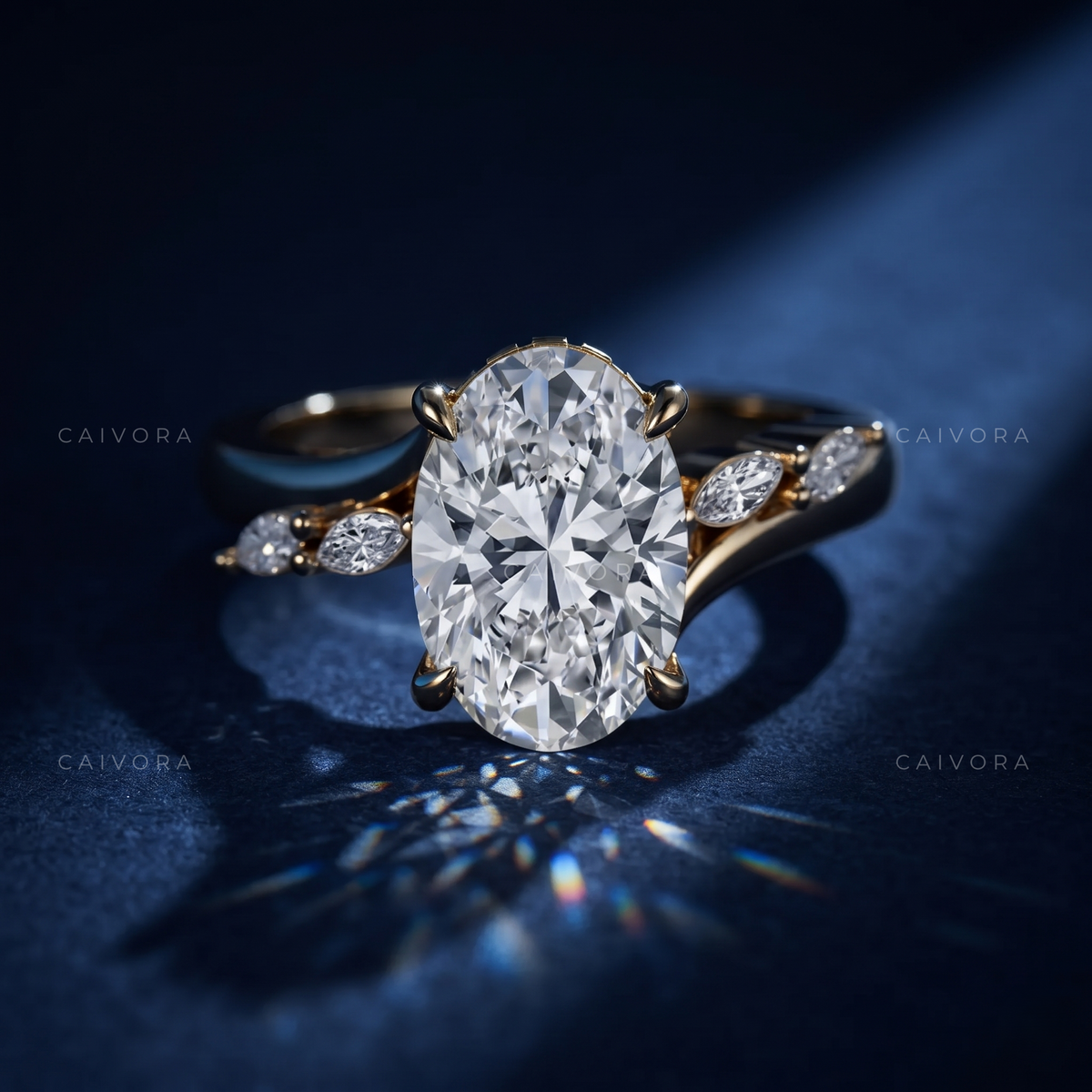 Oval Cut Diamond Twist Hidden Halo Engagement Ring