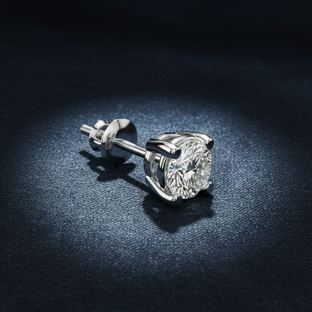 Sleek Round Diamond Single Stud Earring