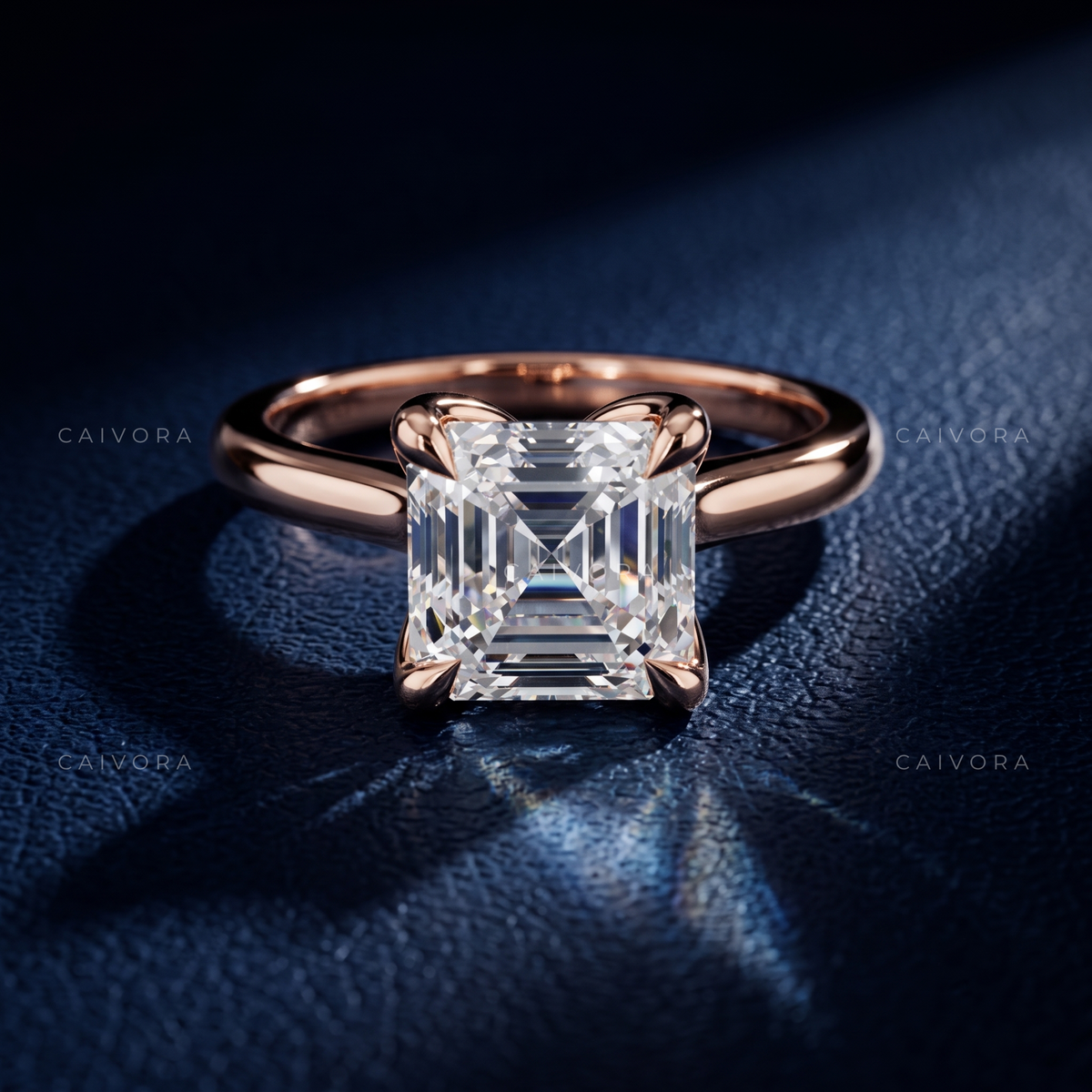 Asscher Cut Hidden Halo Pavé Tulip Engagement Ring