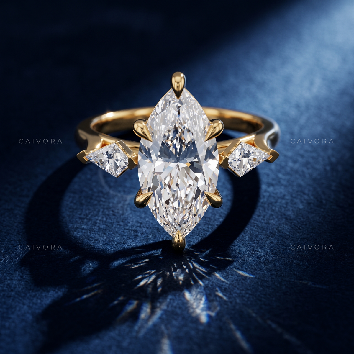 Sophisticated Three Stone Engagement Ring with Marquise Diamond & Kite Accents