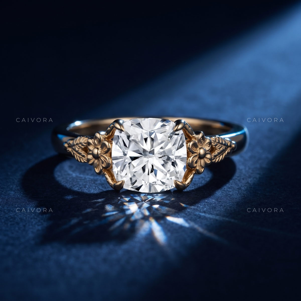 Amara Sculpted Diamond Ring Featuring a Cushion Cut Center