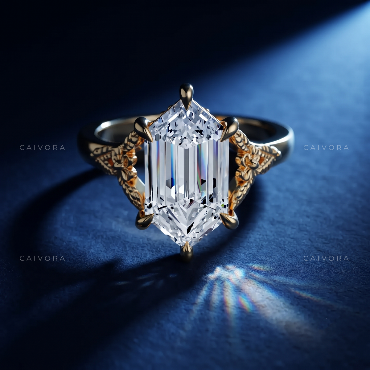 Aveline Sculpted Engagement Ring with an Elongated Hexagon Diamond