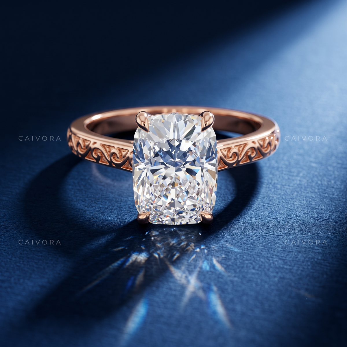 Elongated Cushion Diamond Architectural Engagement Ring
