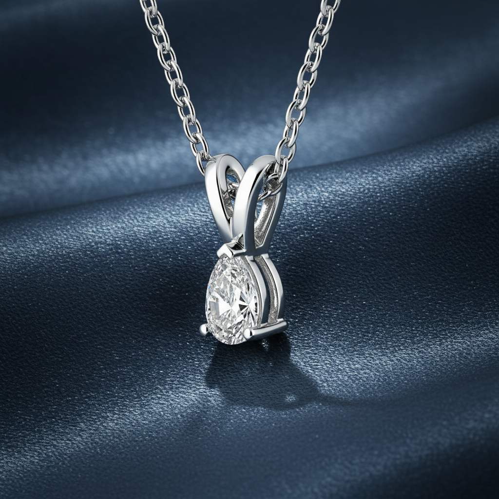 Delicate Pear Shaped Diamond Pendant Necklace