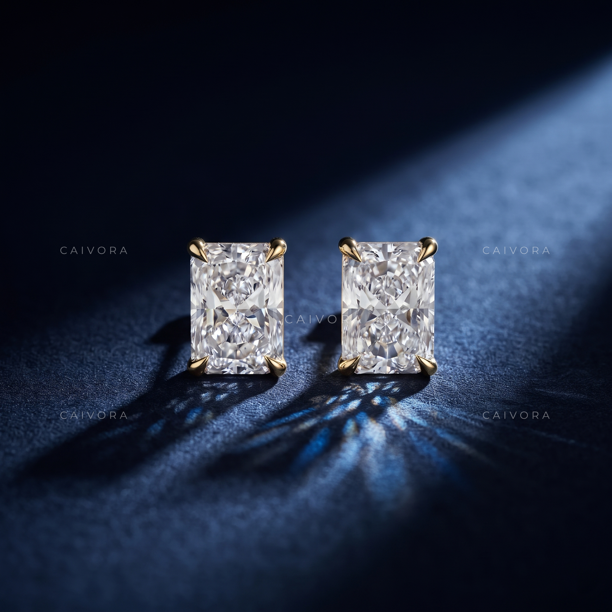Trimmed-Corner Rectangle Brilliant Fine Stud Earrings