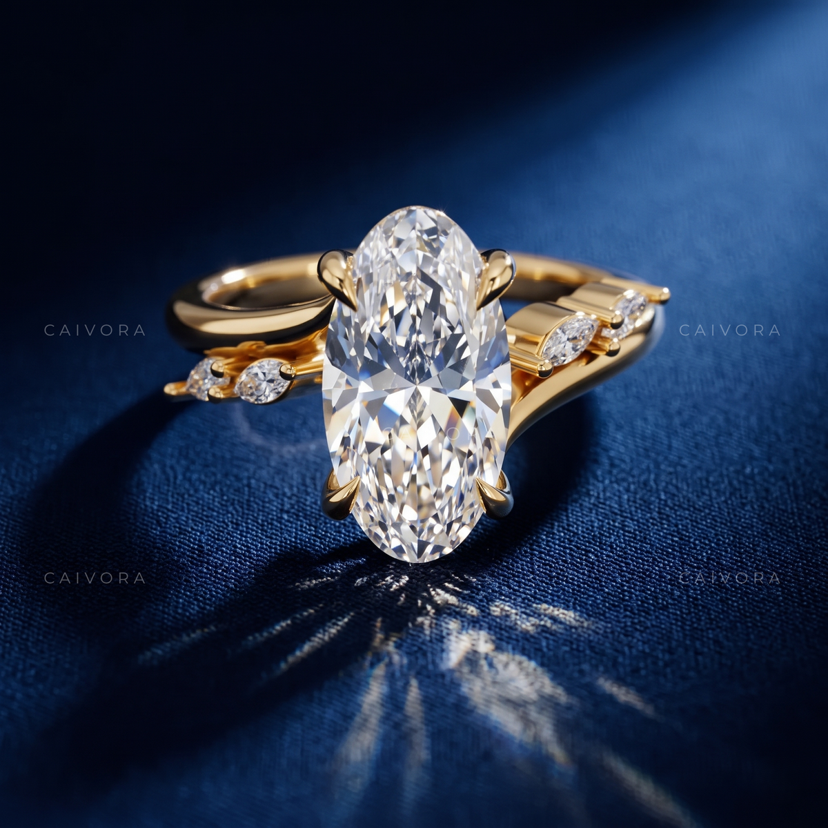 Graceful Twist Band Engagement Ring with an Moval Cut Center Stone