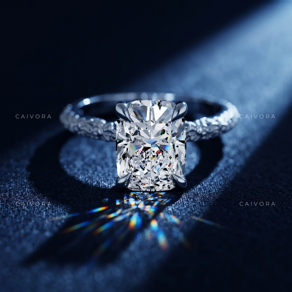 Cushion Cut Hand Engraved Vintage Solitaire Engagement Ring