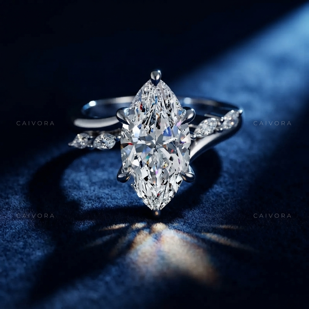 Marquise Cut Diamond Twist Band Engagement Ring