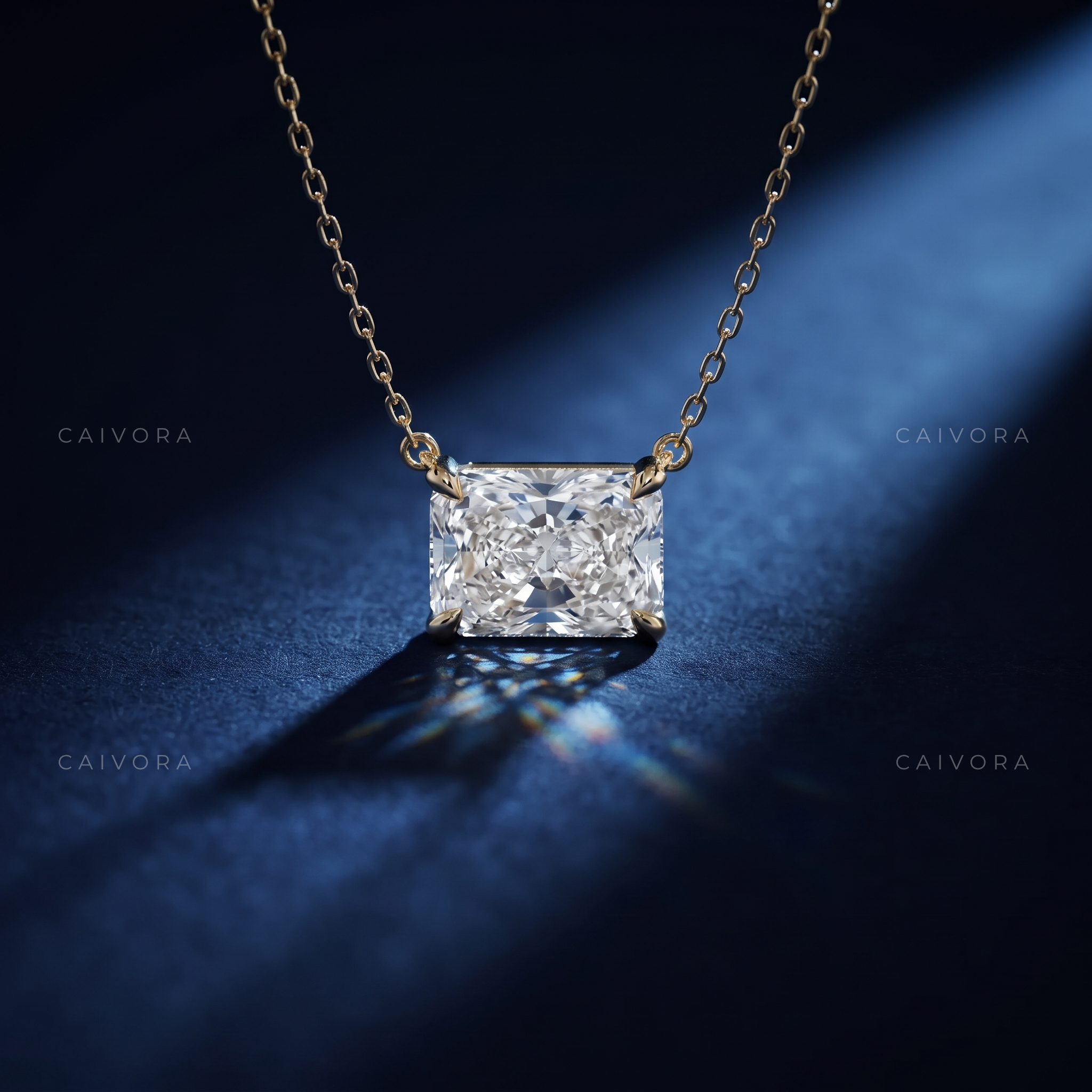 Radiant Cut East-West Lab-Grown Diamond Solitaire Pendant Necklace