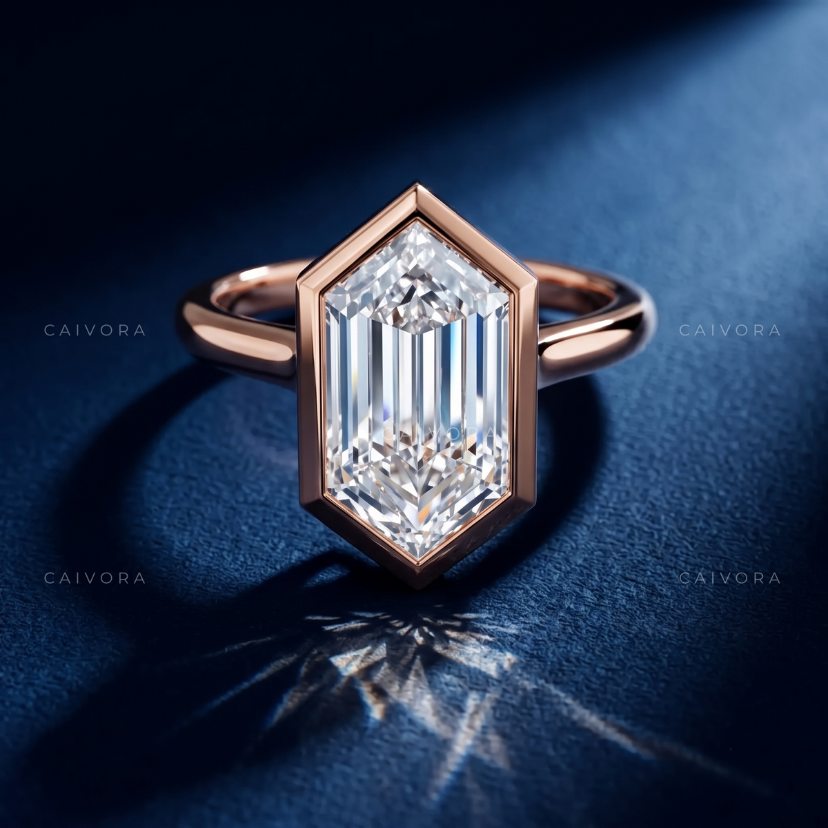 Hexagon Diamond Modern Bezel Engagement Ring