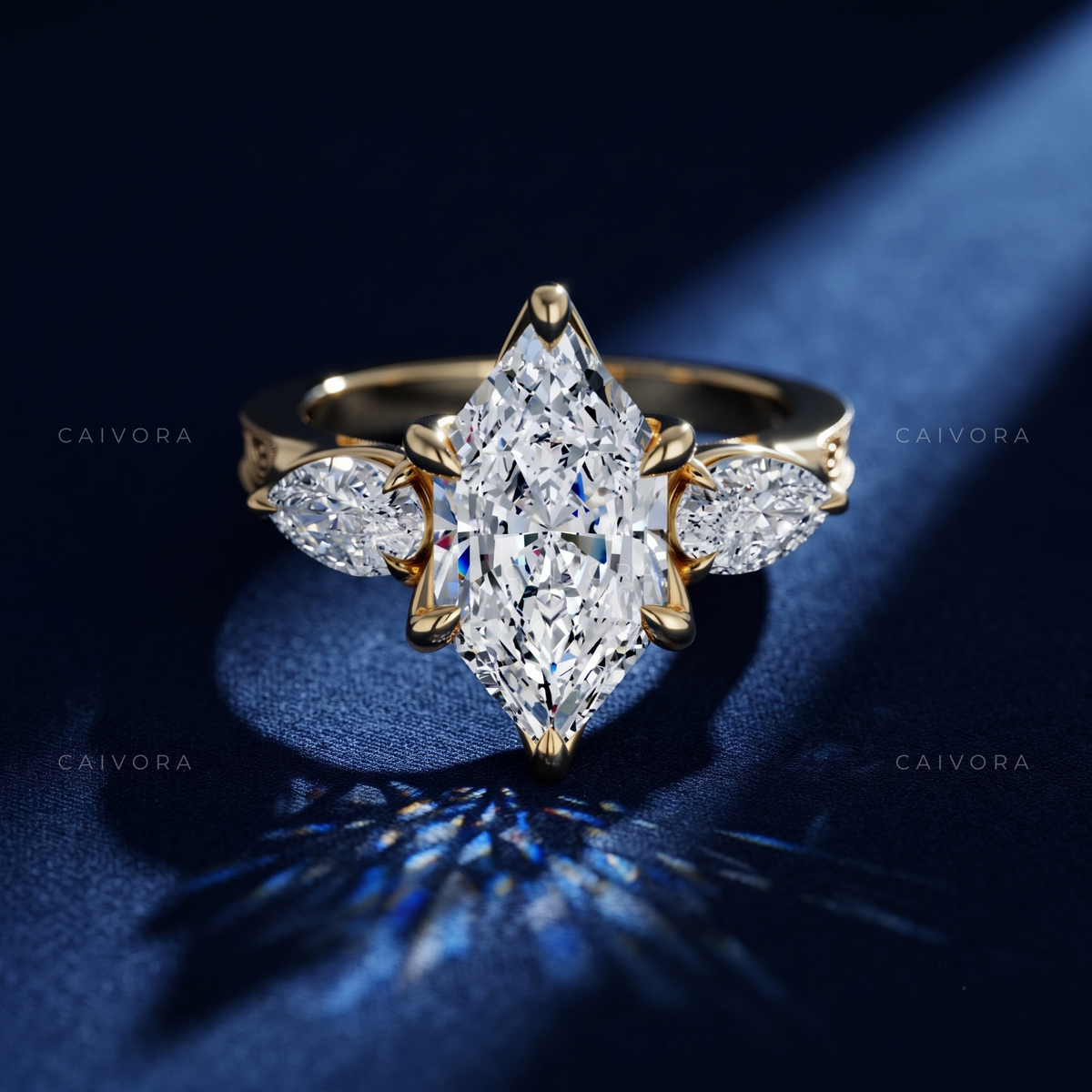 Dutch Marquise Tulip Setting Engagement Ring with Diamond Accents