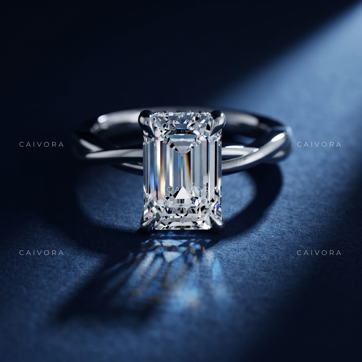 Emerald Cut Engagement Ring with a Refined Hidden Halo