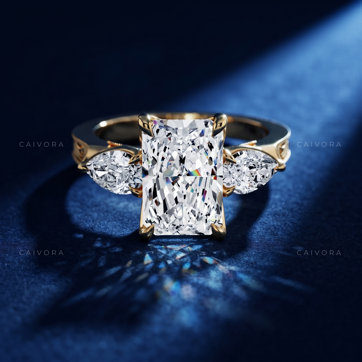 Radiant Cut Tulip Setting Engagement Ring with Diamond Accents