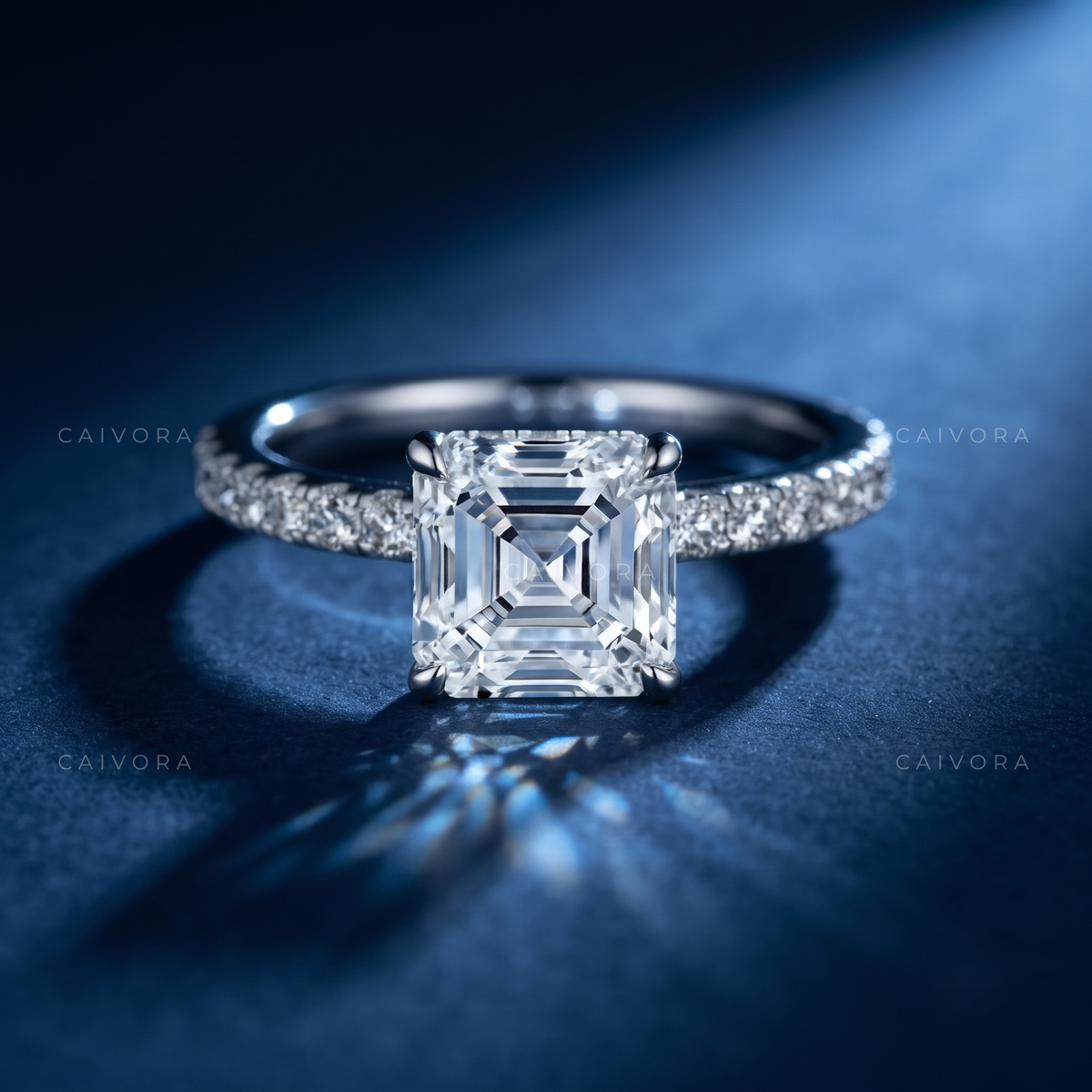 Asscher Cut Vintage Pave Diamond Engagement Ring