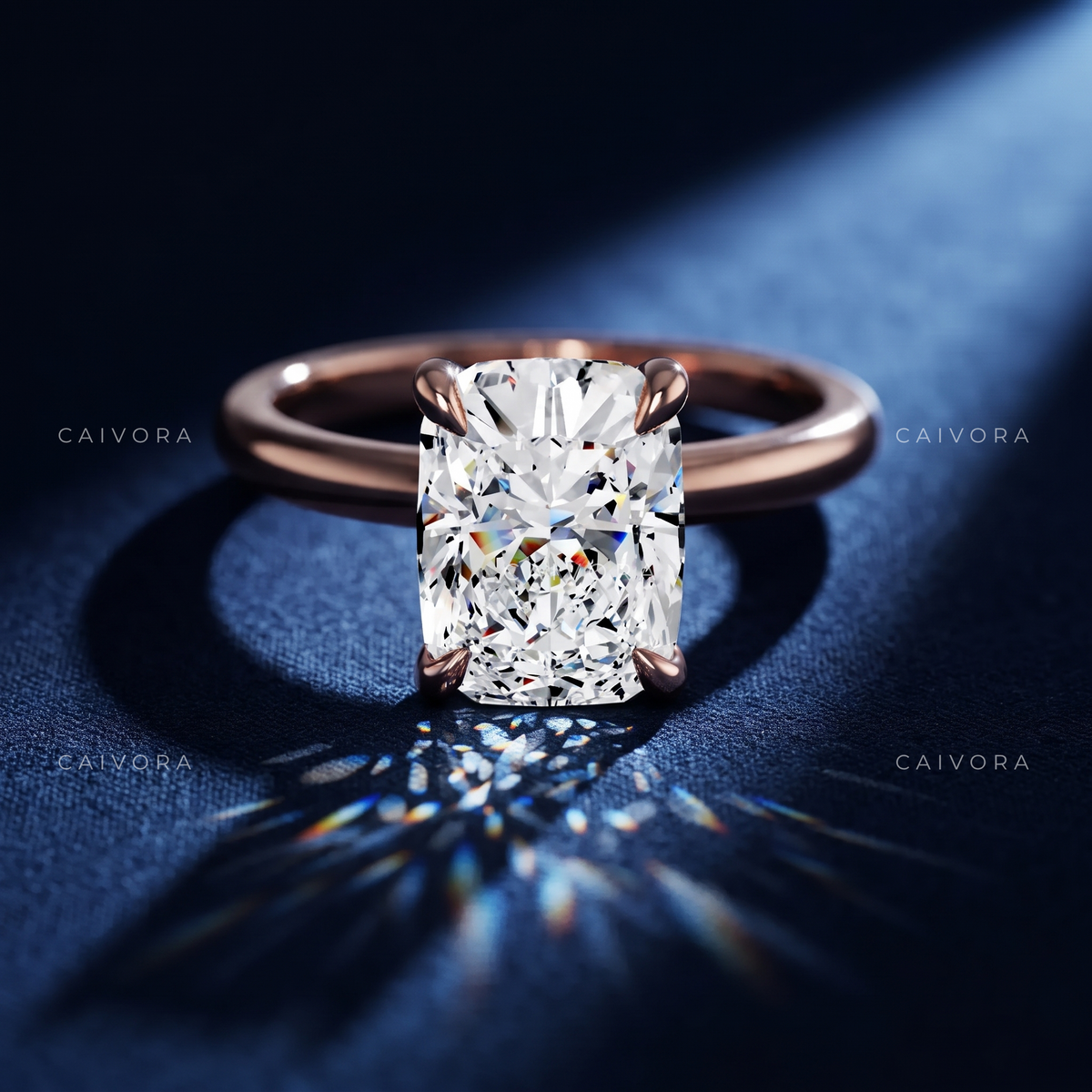 Elongated Cushion Cut Four Prong Solitaire Engagement Ring