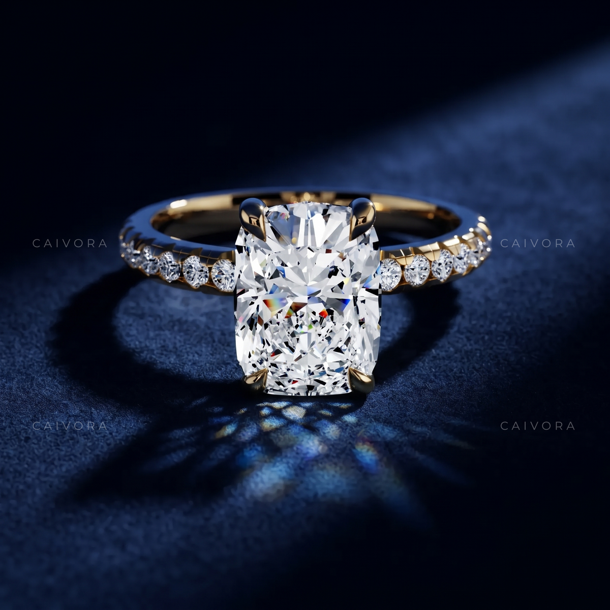 Cushion Cut Cathedral Pave Engagement Ring