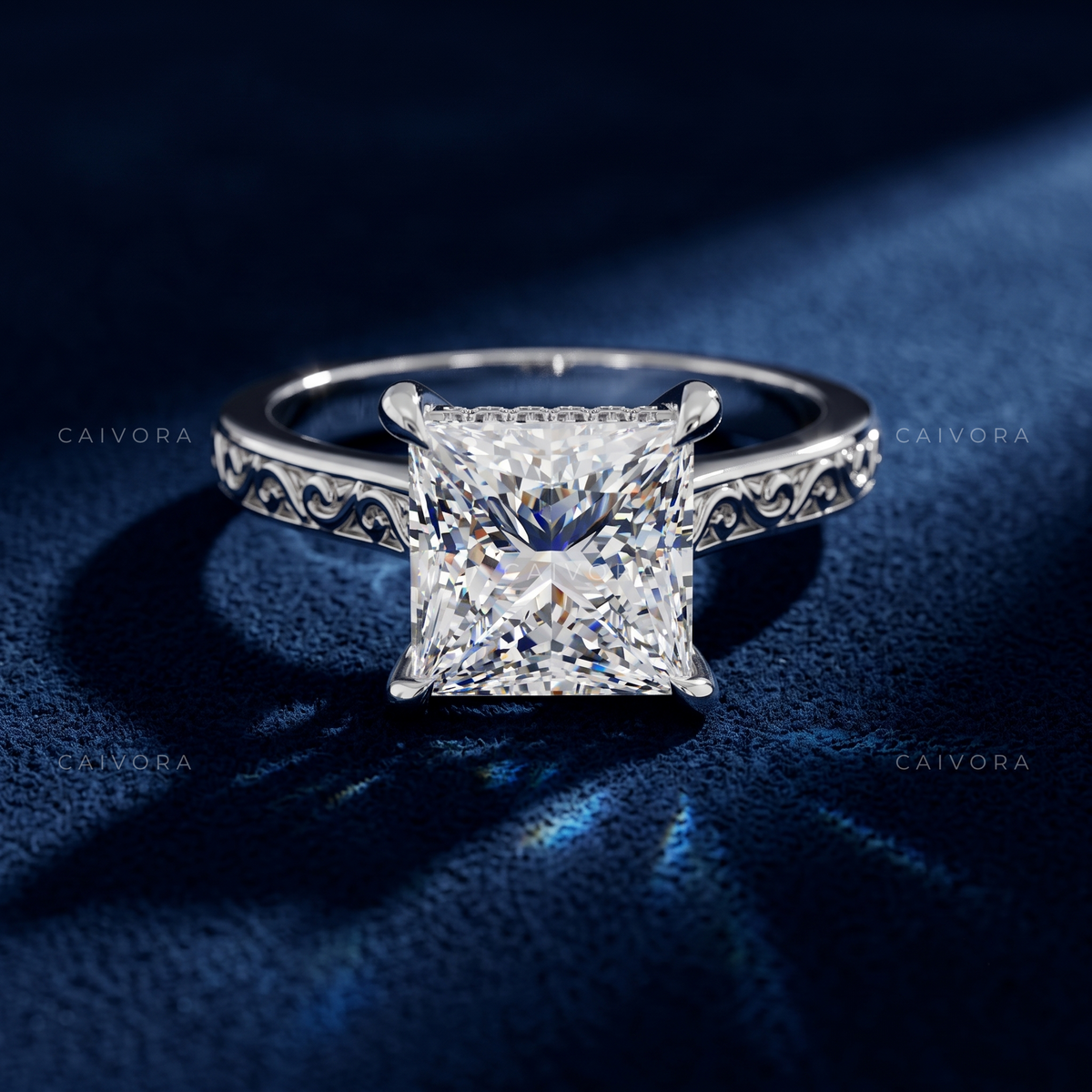 Princess Cut Diamond Modern Architectural Engagement Ring