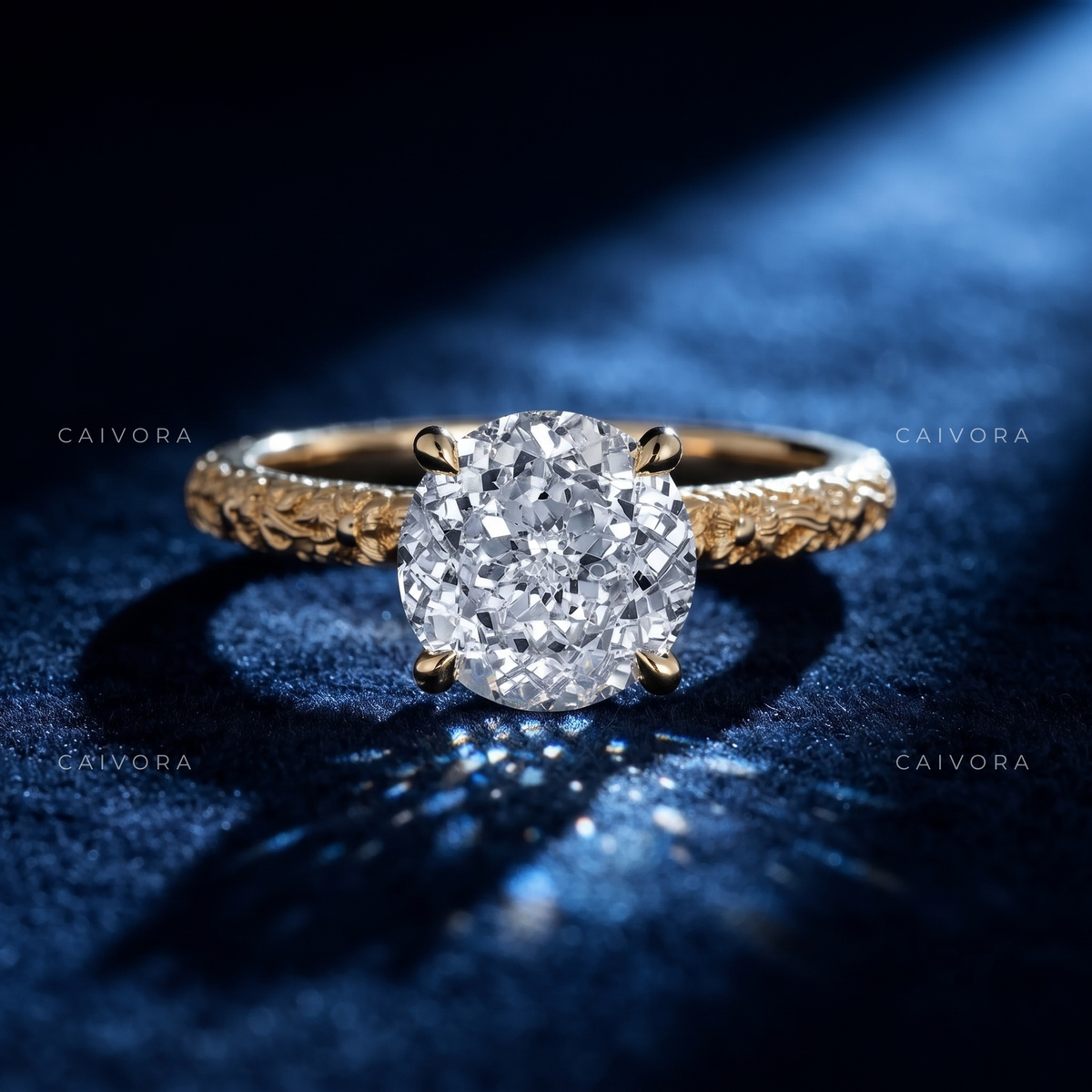 Portuguese Cut Vintage Engraved Solitaire Engagement Ring