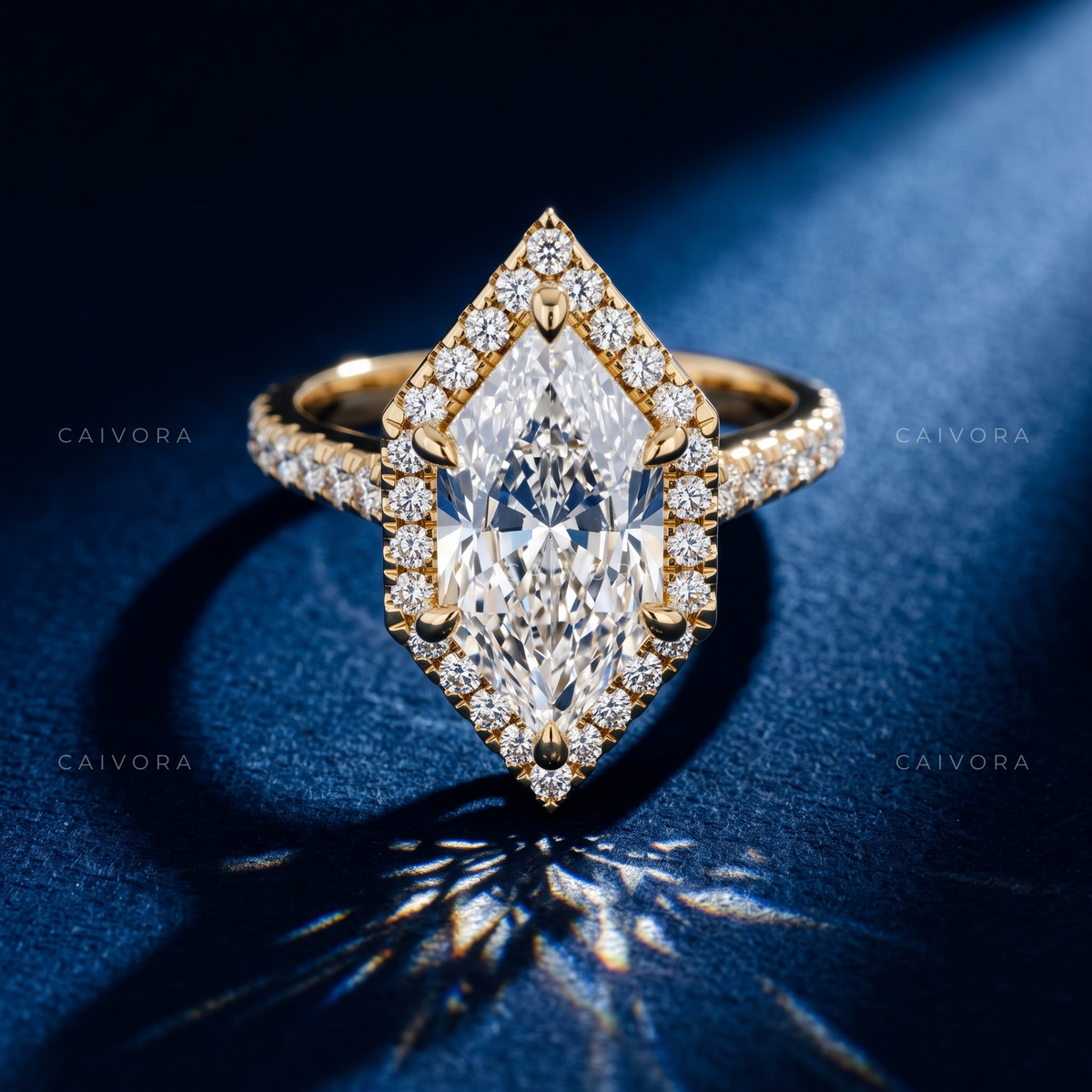 Elegant Dutch Marquise Halo Engagement Ring with Pavé Diamonds