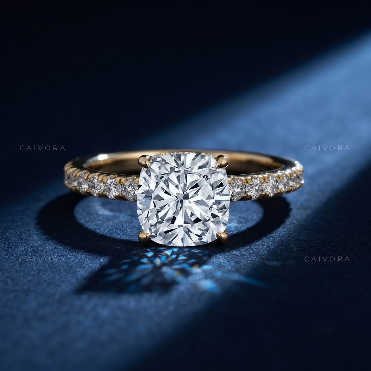 Vintage Cushion Pave Hidden Halo Engagement Ring