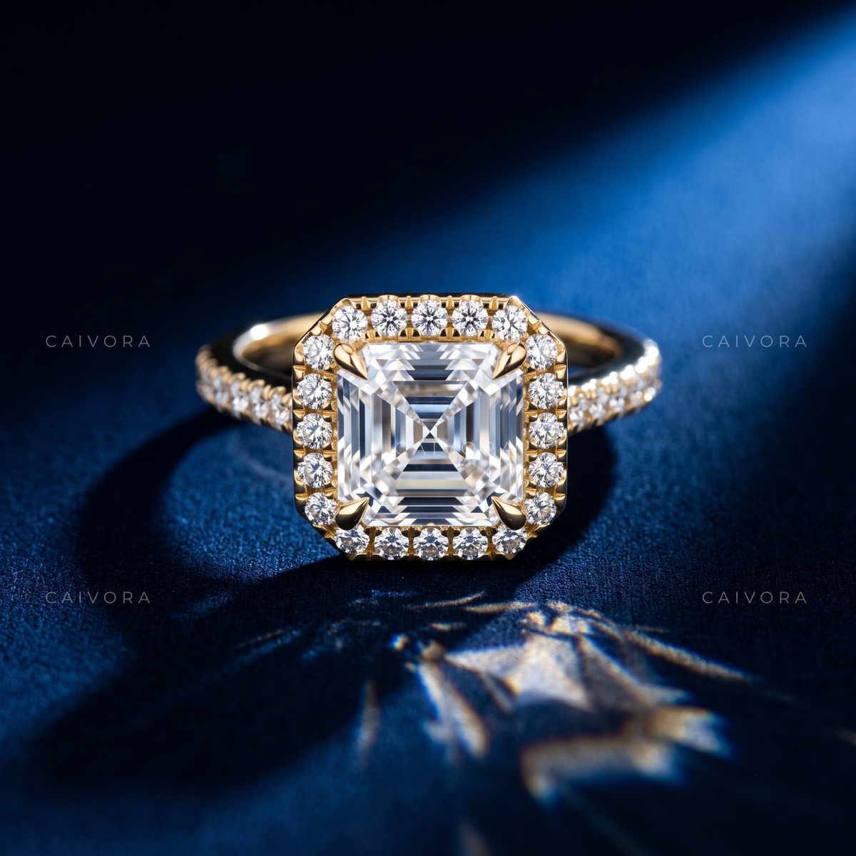 Vintage Halo Engagement Ring with Asscher Diamond & Pavé Accents