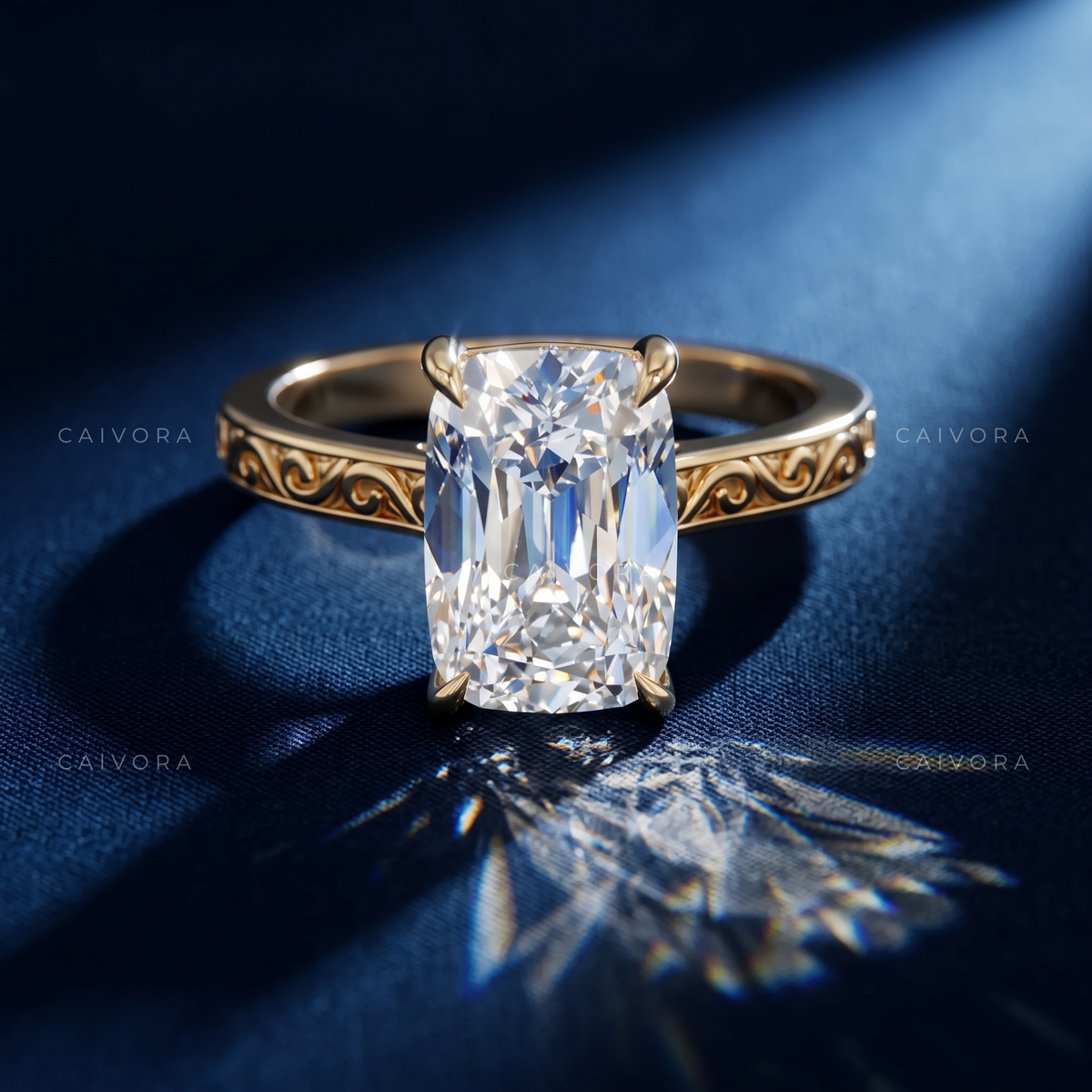 Old Mine Cut Diamond Architectural Engagement Ring