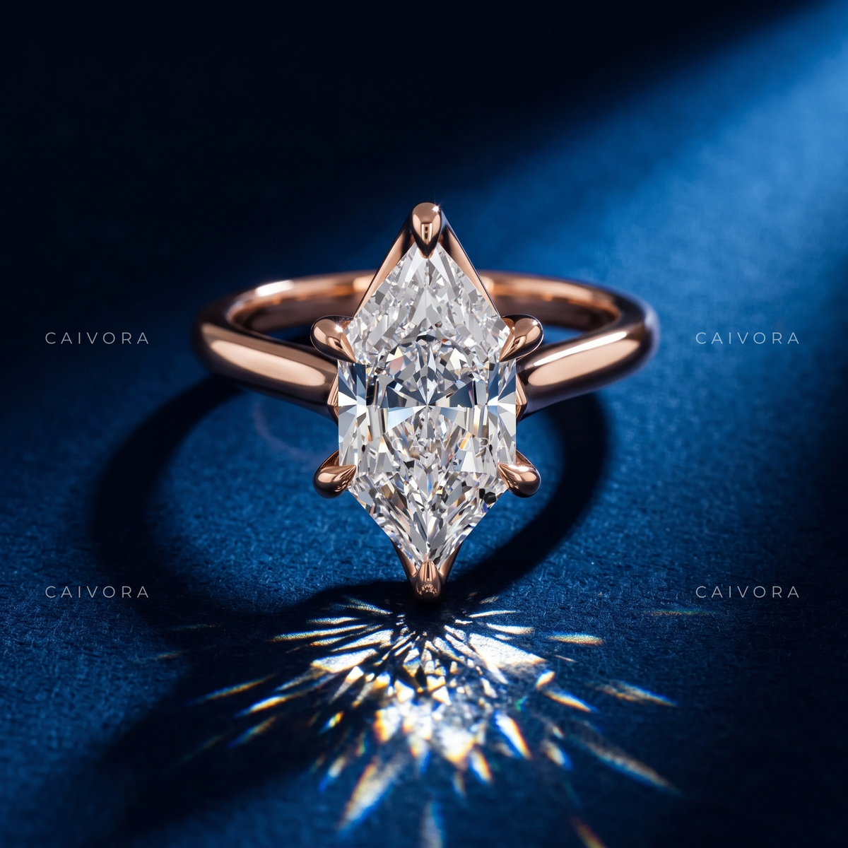 Modern Tapered Cathedral Engagement Ring Highlighting a Hexagon Cut Diamond