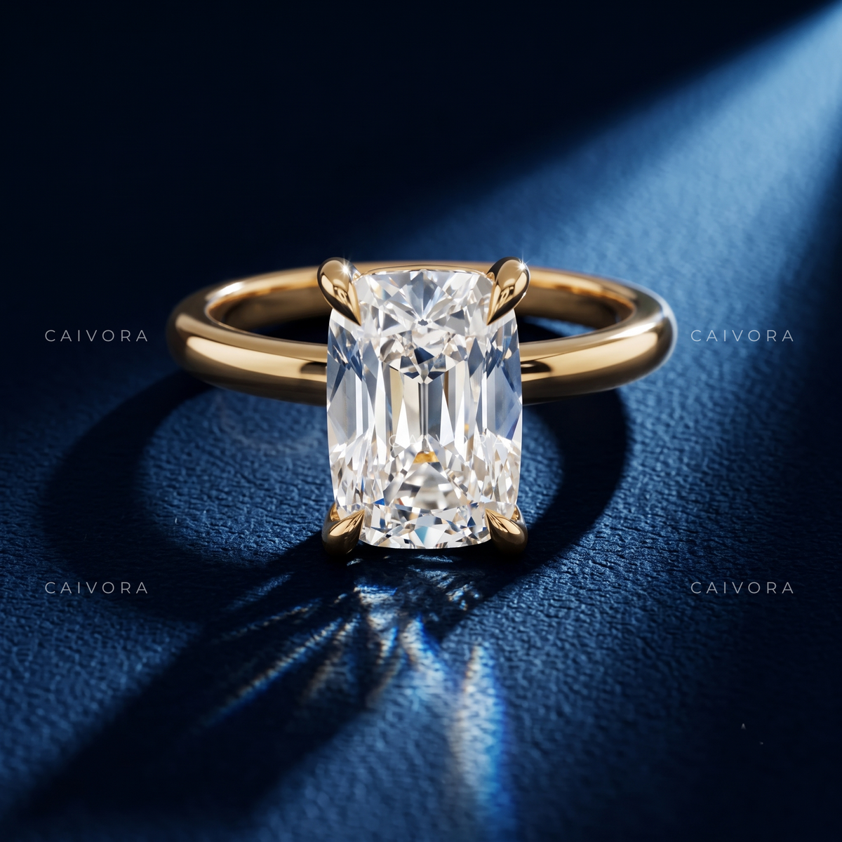 Elongated Crisscut Cushion Four Prong Solitaire Engagement Ring