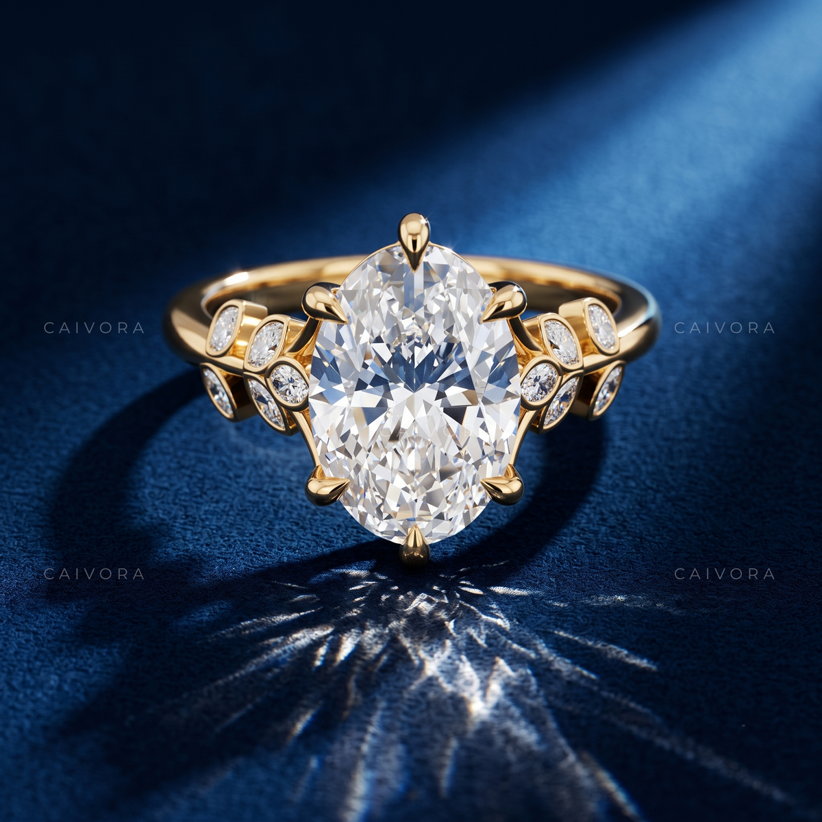 Oval Diamond Floral Engagement Ring with Marquise Accents