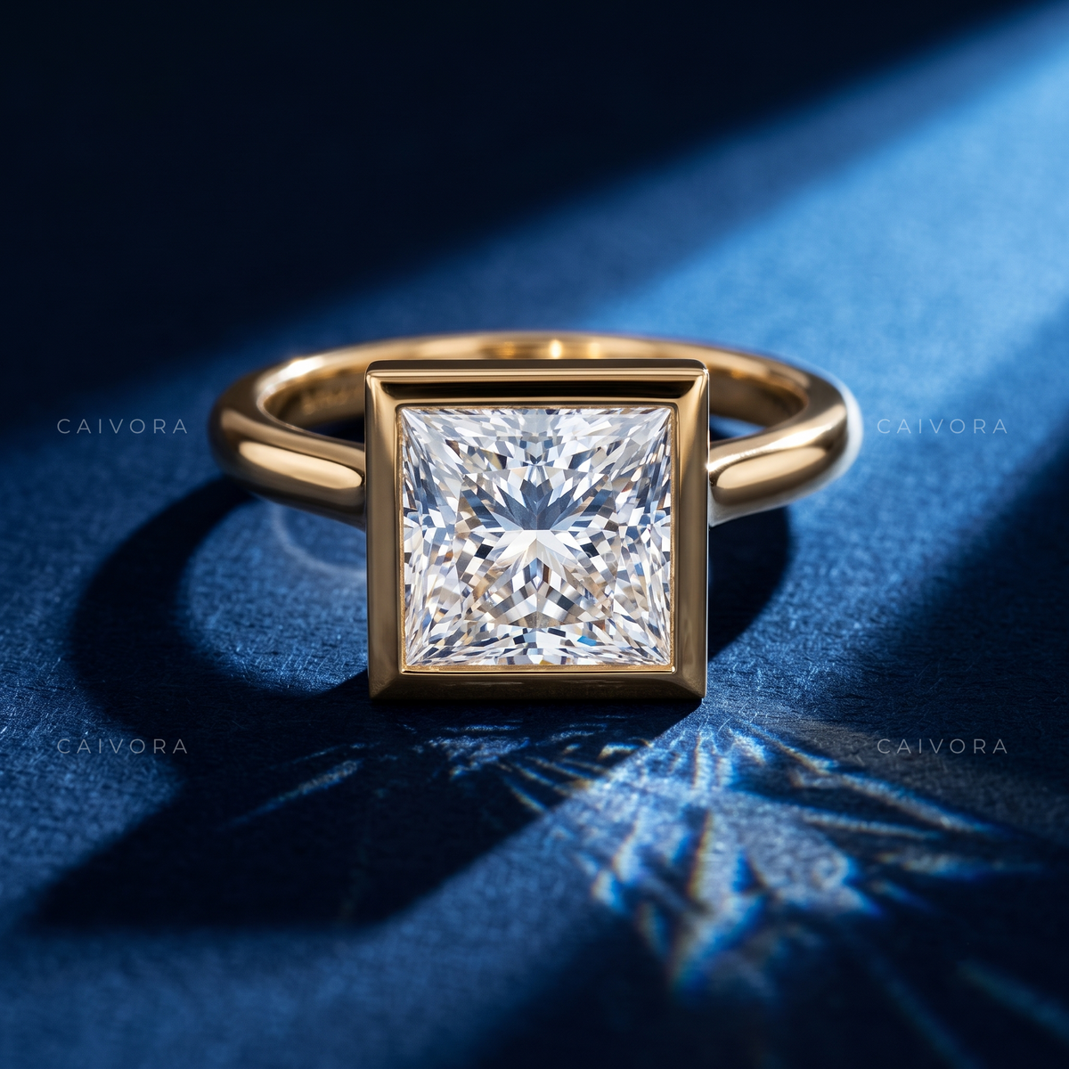 Princess Cut Bezel Set Solitaire Engagement Ring