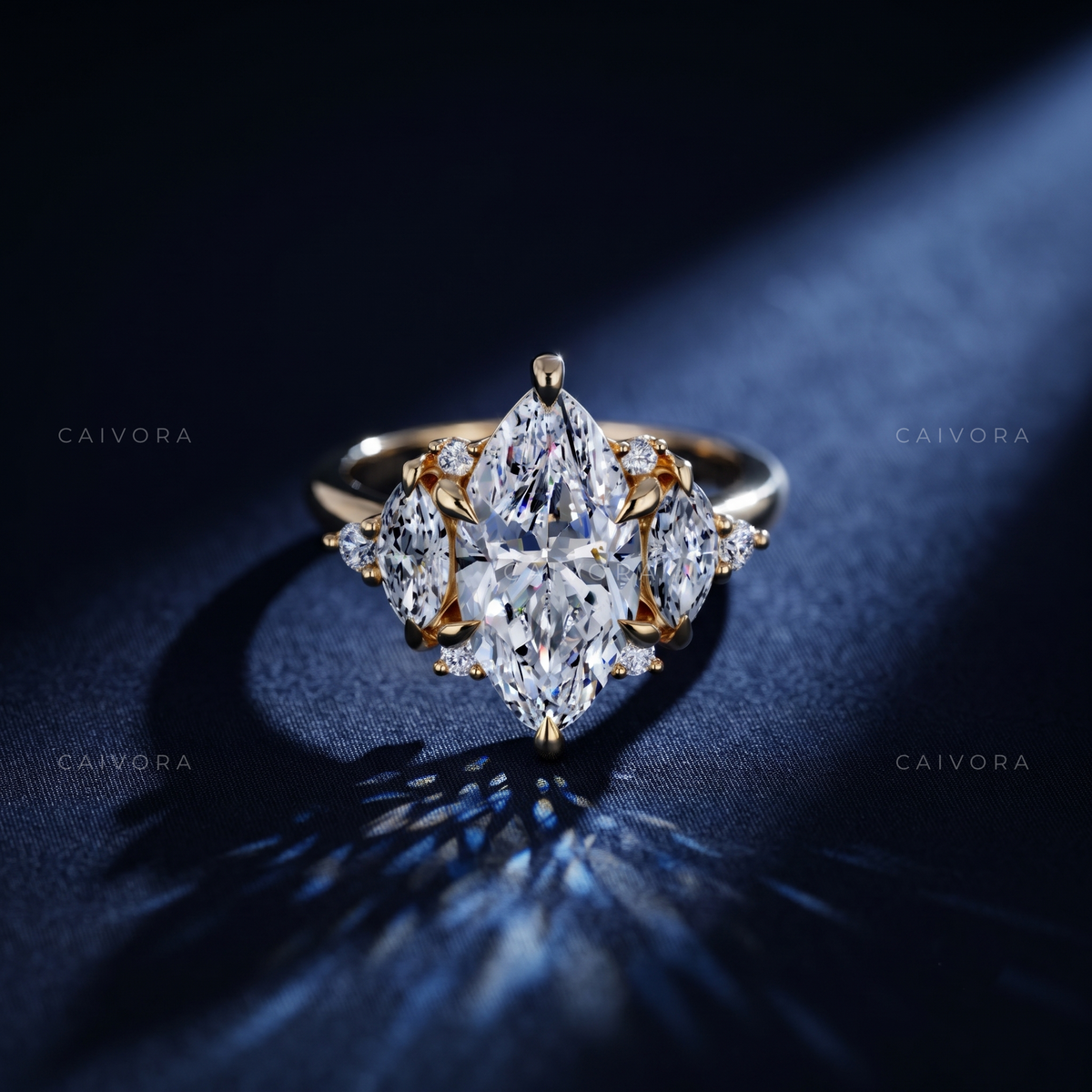 Marquise Diamond Elongated Engagement Ring with Claw Prongs